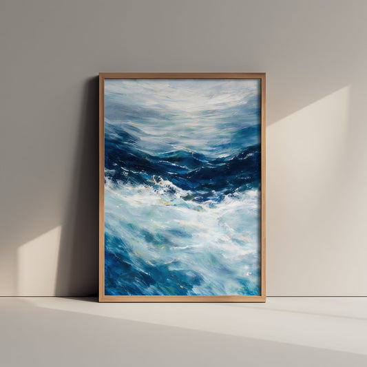 Blue Ocean Wave Art Print - Abstract Coastal Seascape Poster - Beach Wall Art Illustration V2 1/3