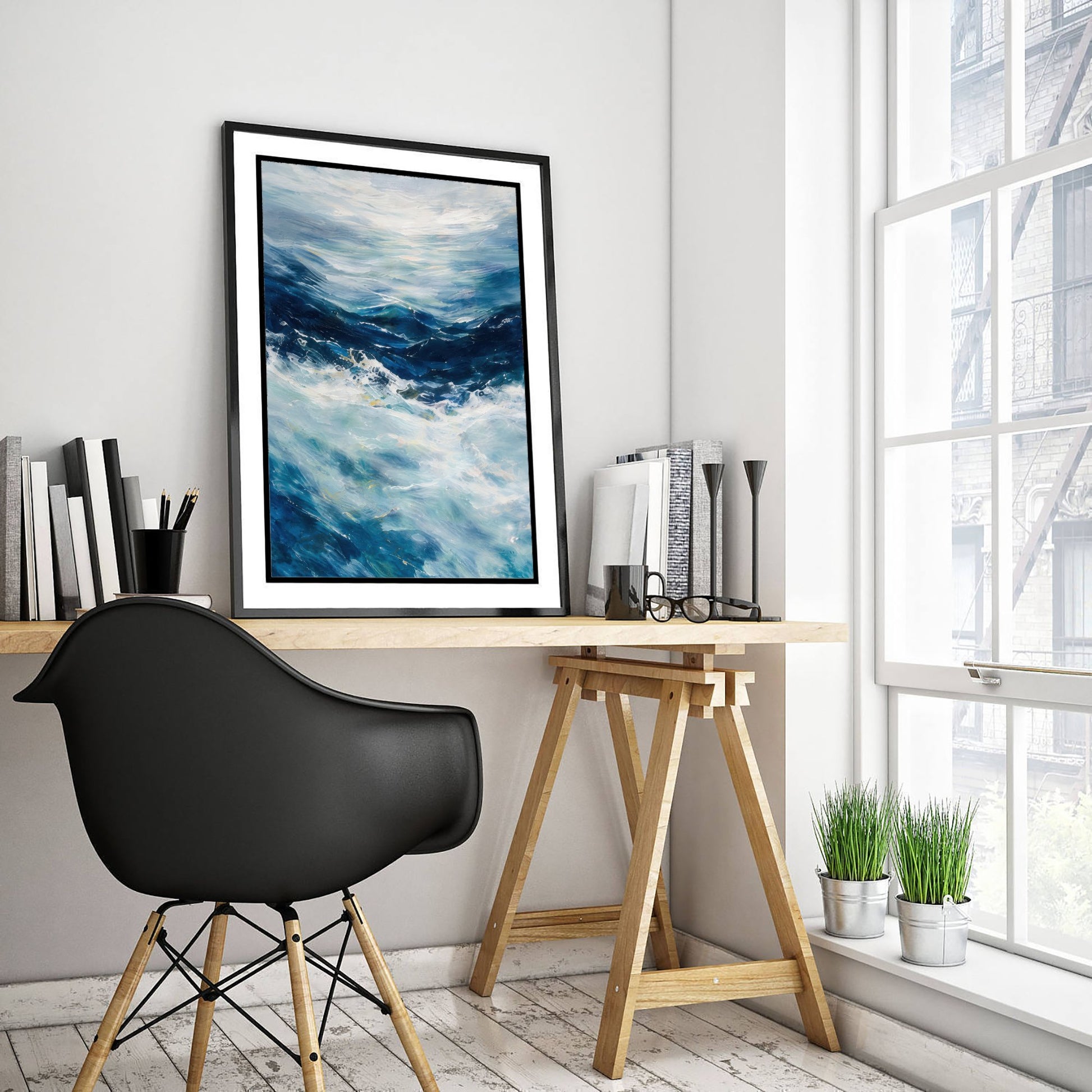 Blue Ocean Wave Art Print - Abstract Coastal Seascape Poster - Beach Wall Art Illustration V2 1/3