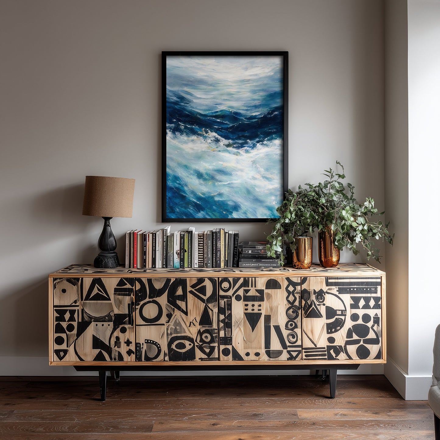 Blue Ocean Wave Art Print - Abstract Coastal Seascape Poster - Beach Wall Art Illustration V2 1/3