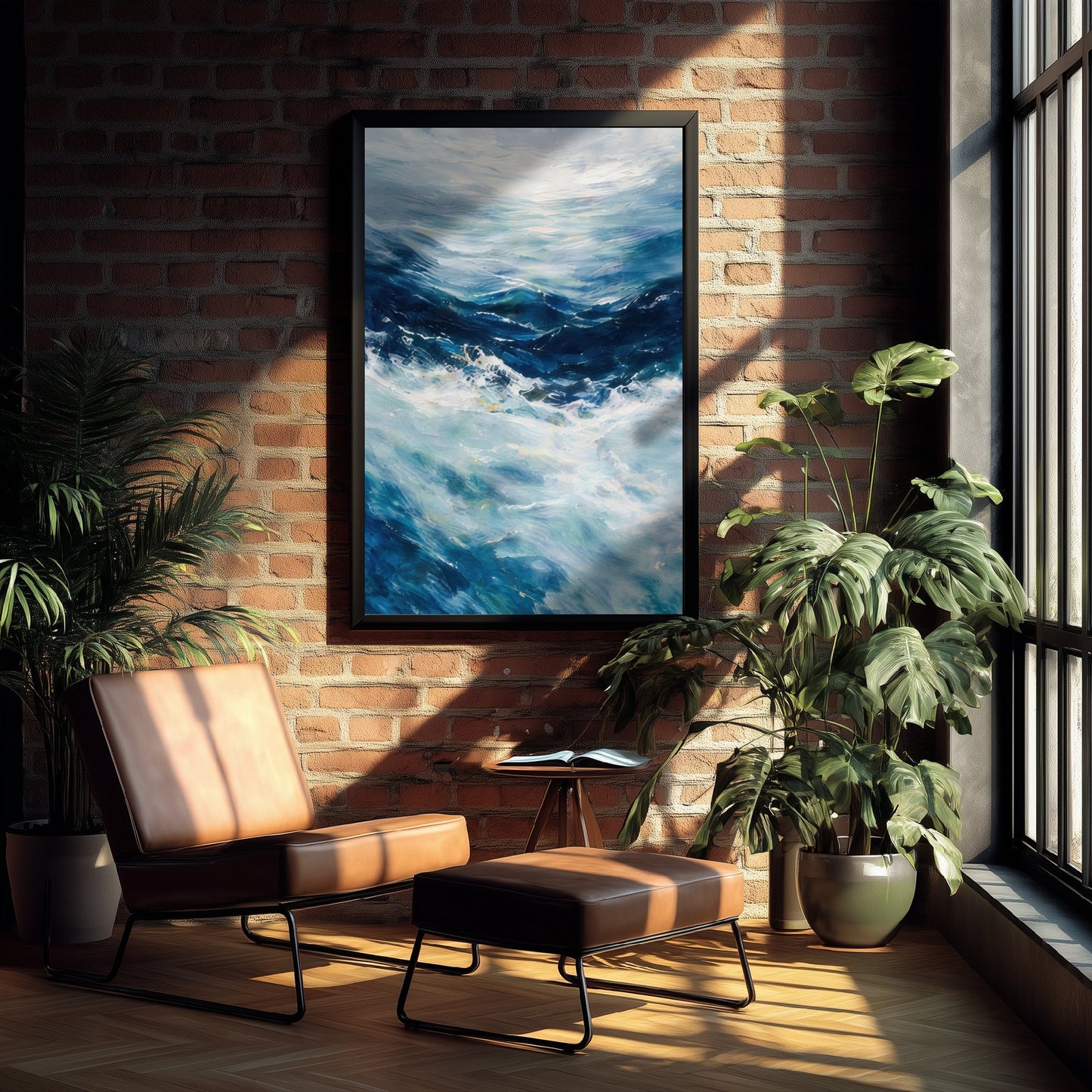 Blue Ocean Wave Art Print - Abstract Coastal Seascape Poster - Beach Wall Art Illustration V2 1/3
