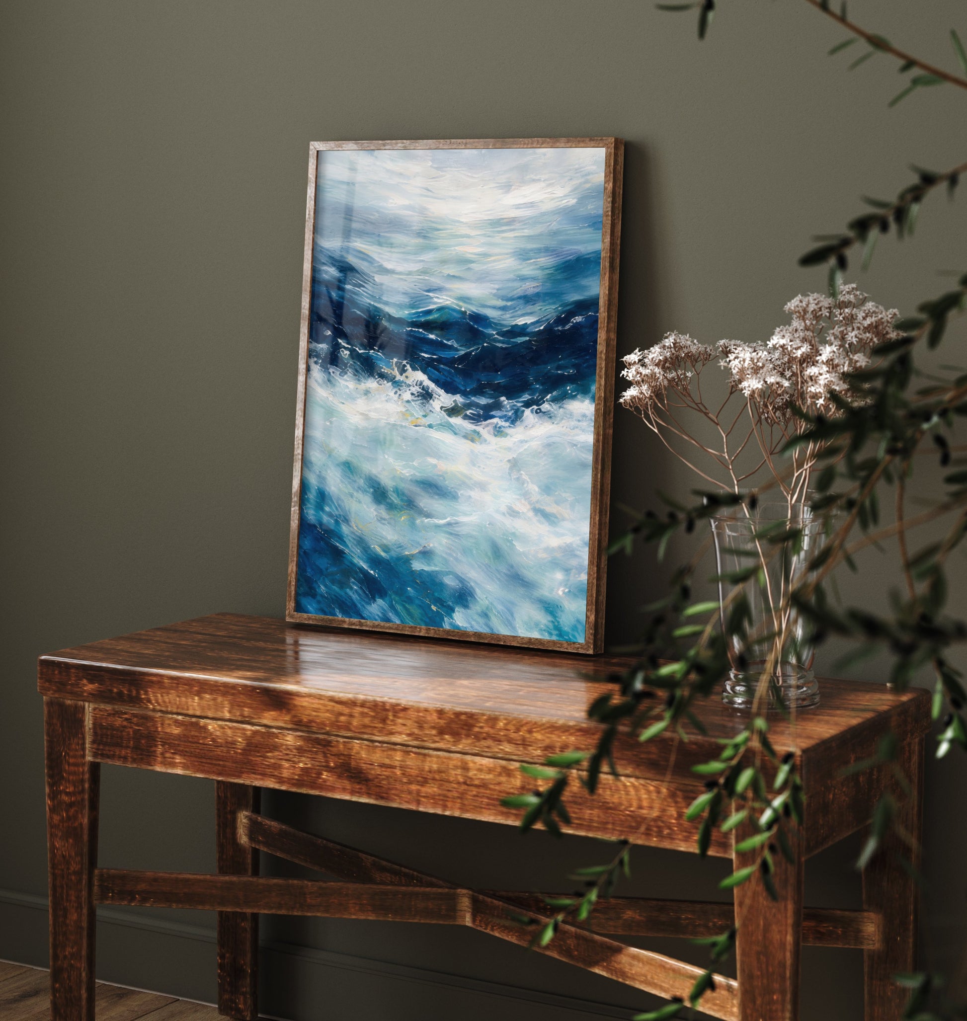 Blue Ocean Wave Art Print - Abstract Coastal Seascape Poster - Beach Wall Art Illustration V2 1/3