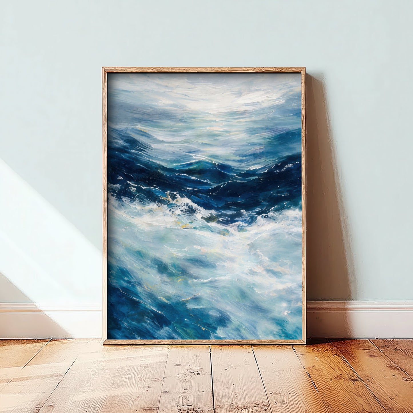 Blue Ocean Wave Art Print - Abstract Coastal Seascape Poster - Beach Wall Art Illustration V2 1/3