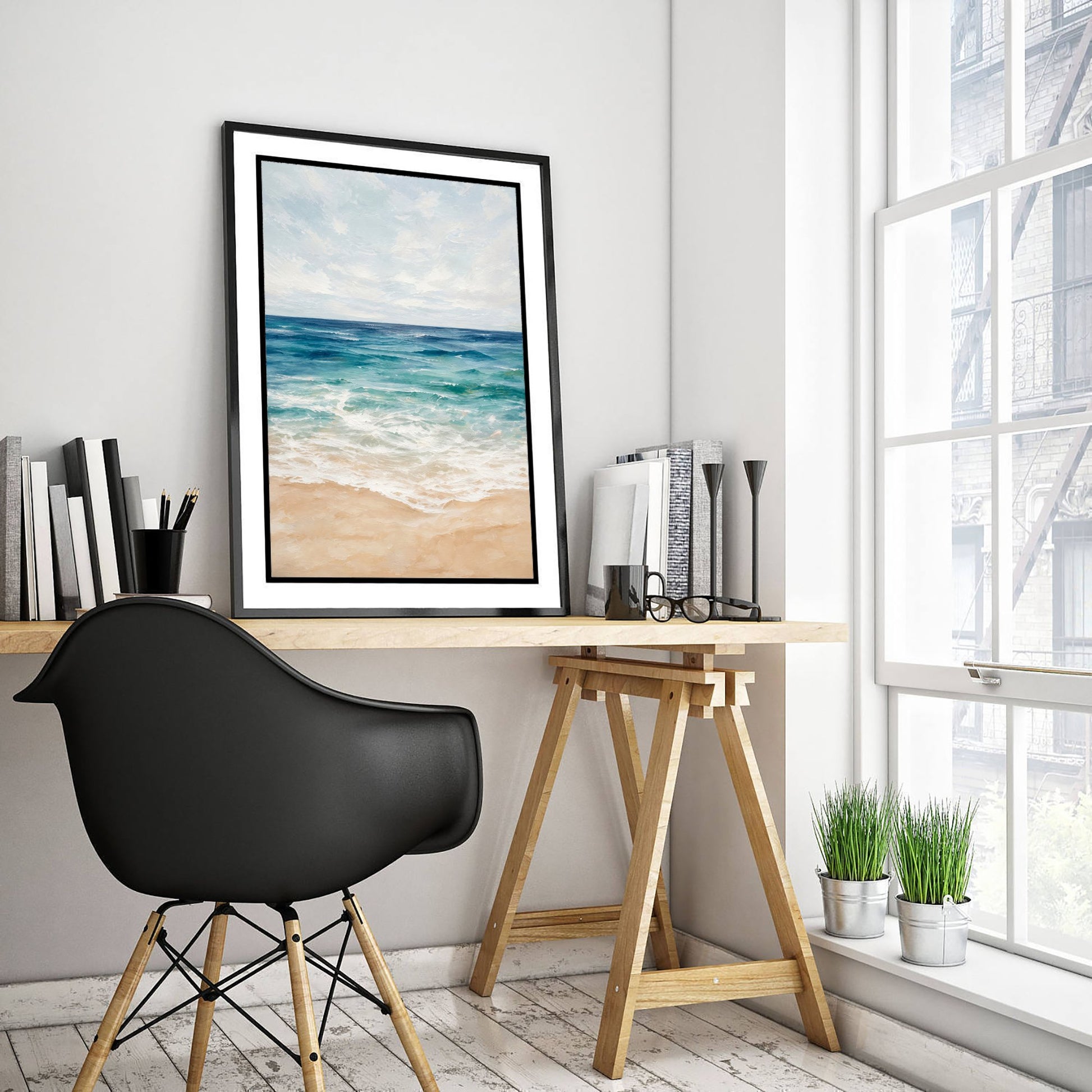 Calm Beach Shore Art Print - Abstract Coastal Seascape Poster - Ocean Wall Art Illustration V2 2/3