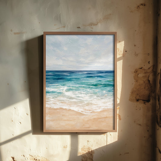 Calm Beach Shore Art Print - Abstract Coastal Seascape Poster - Ocean Wall Art Illustration V2 2/3