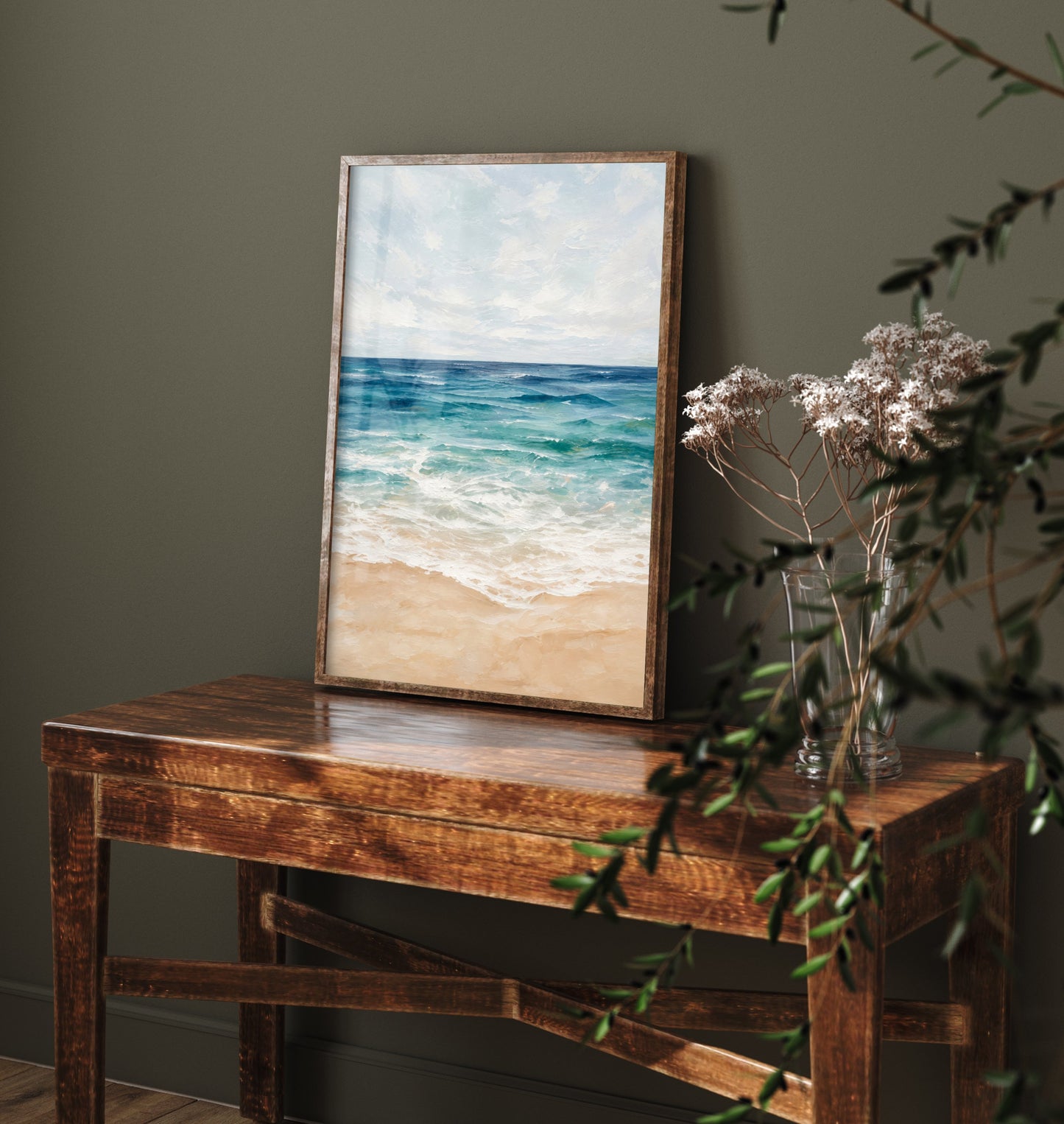 Calm Beach Shore Art Print - Abstract Coastal Seascape Poster - Ocean Wall Art Illustration V2 2/3