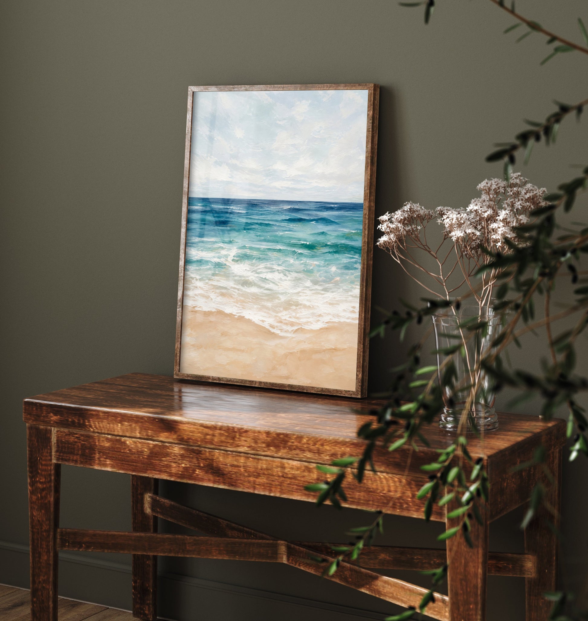 Calm Beach Shore Art Print - Abstract Coastal Seascape Poster - Ocean Wall Art Illustration V2 2/3