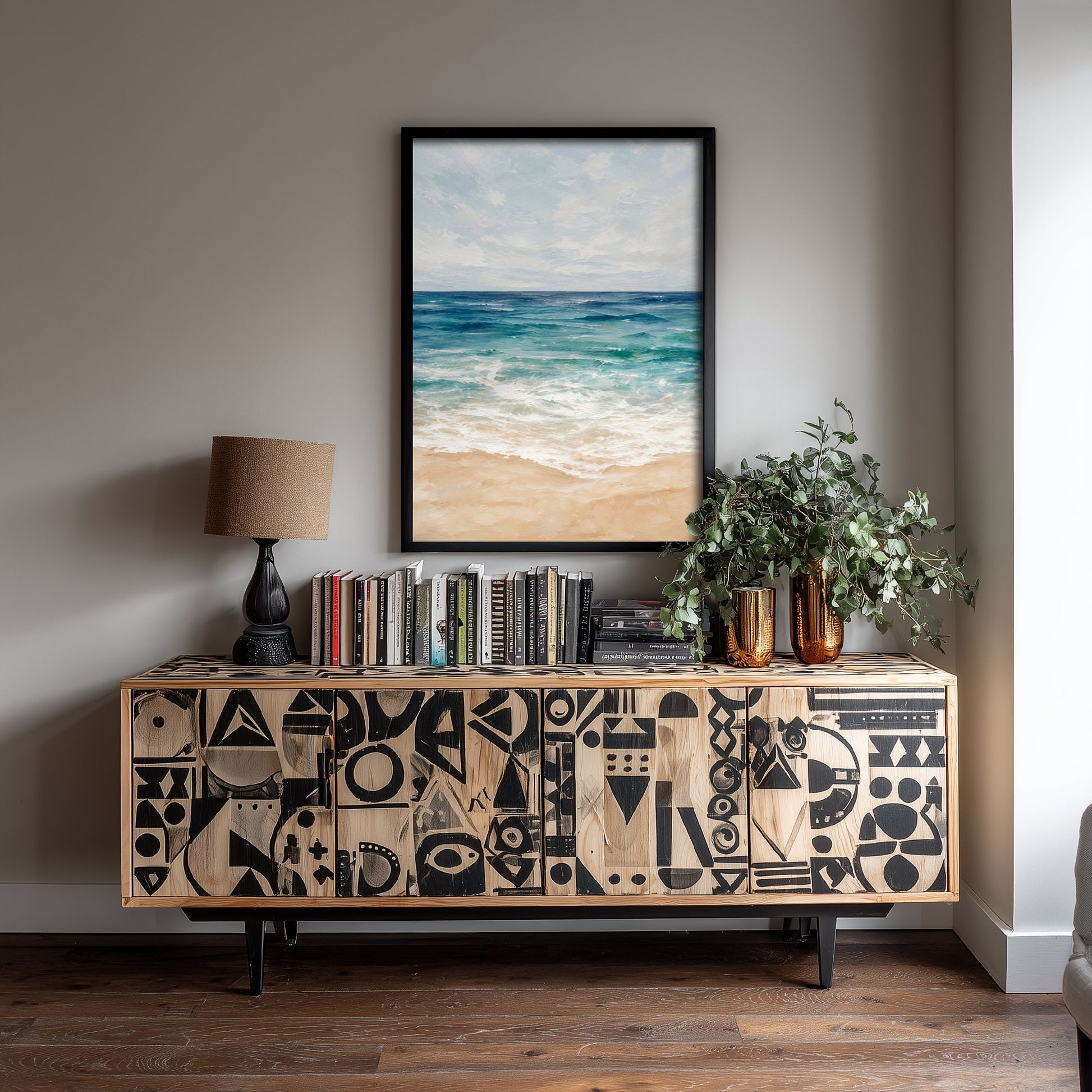 Calm Beach Shore Art Print - Abstract Coastal Seascape Poster - Ocean Wall Art Illustration V2 2/3