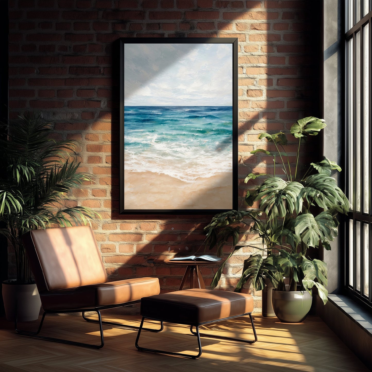 Calm Beach Shore Art Print - Abstract Coastal Seascape Poster - Ocean Wall Art Illustration V2 2/3