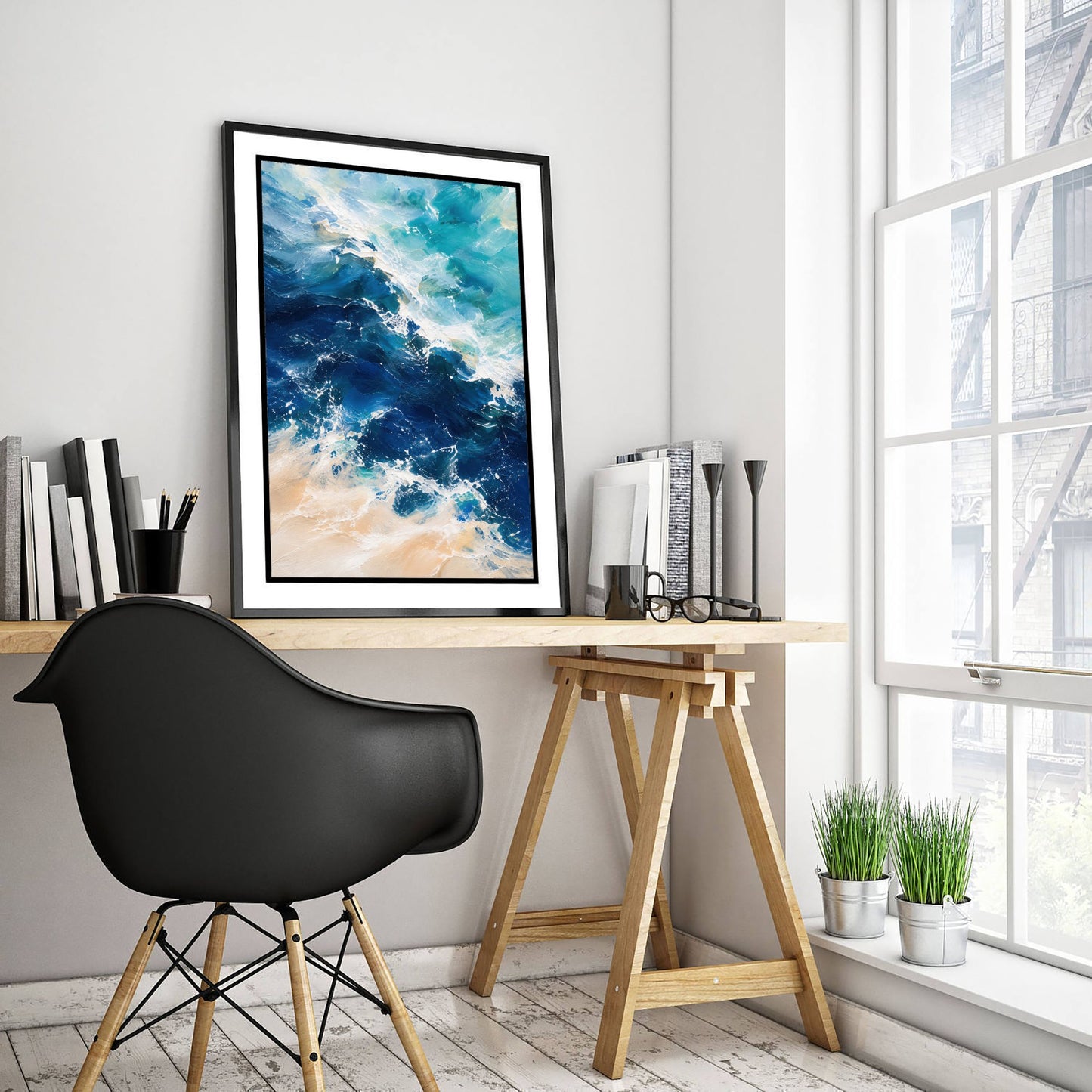 Turquoise Ocean Wave Art Print - Abstract Seascape Poster - Coastal Beach Wall Art Illustration V2 3/3