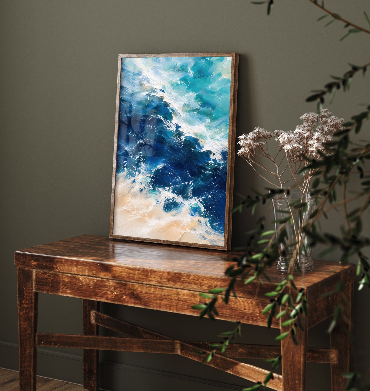 Turquoise Ocean Wave Art Print - Abstract Seascape Poster - Coastal Beach Wall Art Illustration V2 3/3
