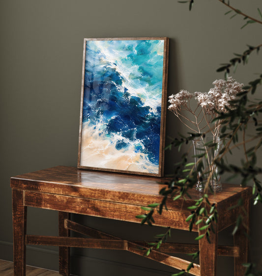 Turquoise Ocean Wave Art Print - Abstract Seascape Poster - Coastal Beach Wall Art Illustration V2 3/3