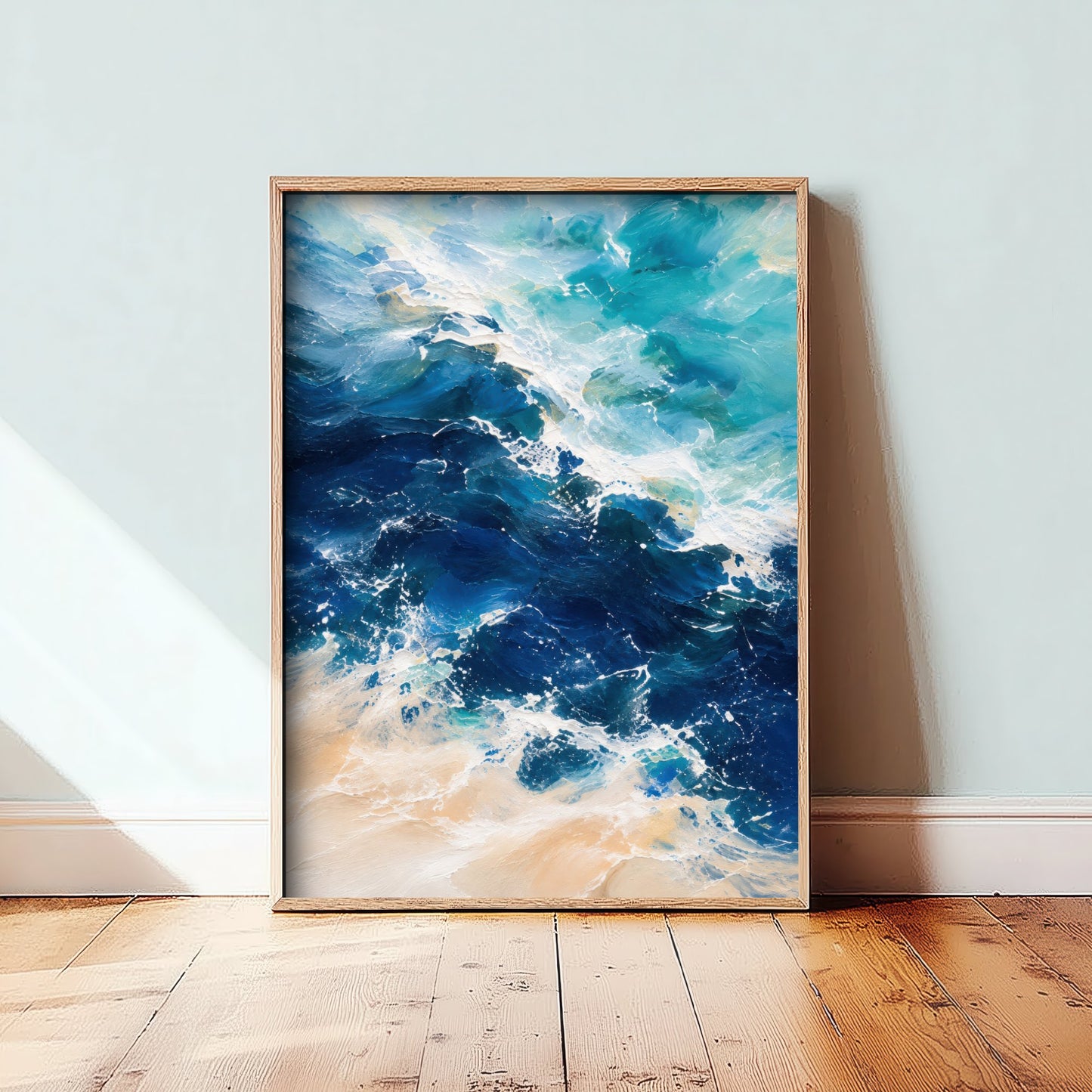 Turquoise Ocean Wave Art Print - Abstract Seascape Poster - Coastal Beach Wall Art Illustration V2 3/3