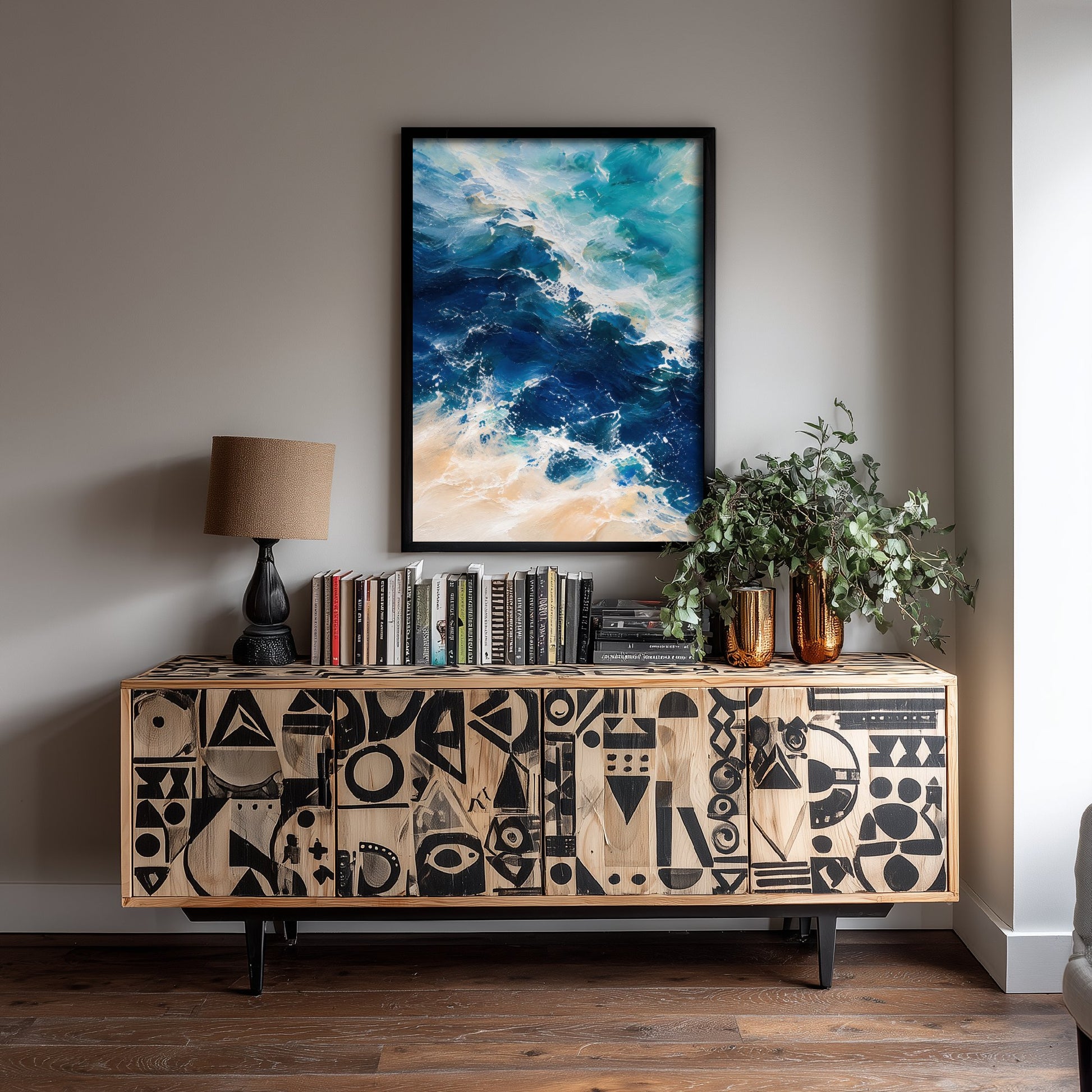 Turquoise Ocean Wave Art Print - Abstract Seascape Poster - Coastal Beach Wall Art Illustration V2 3/3
