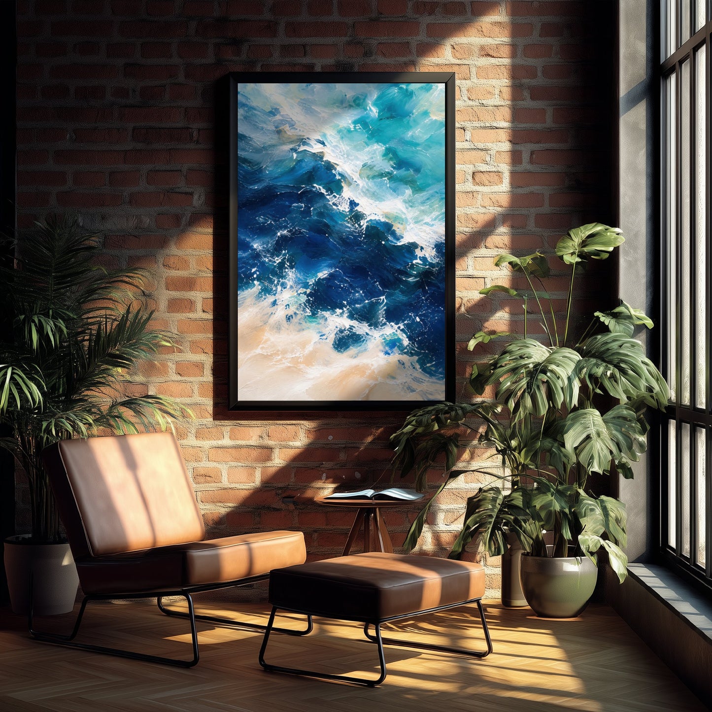 Turquoise Ocean Wave Art Print - Abstract Seascape Poster - Coastal Beach Wall Art Illustration V2 3/3