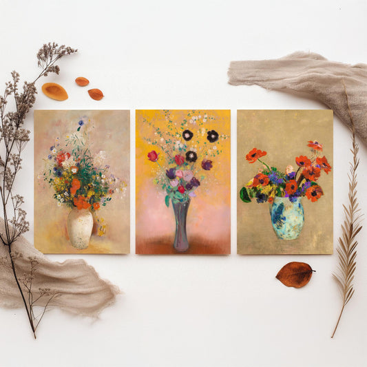 Odilon Redon Flowers Set of Three Art Prints - Bouquets in Vases - Symbolist Floral Painting Poster