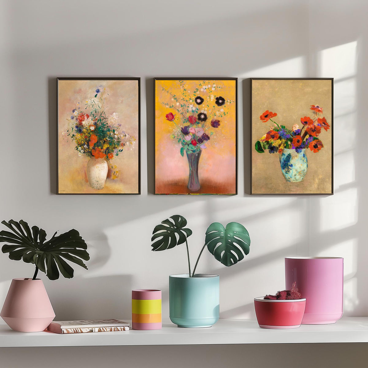 Odilon Redon Flowers Set of Three Art Prints - Bouquets in Vases - Symbolist Floral Painting Poster