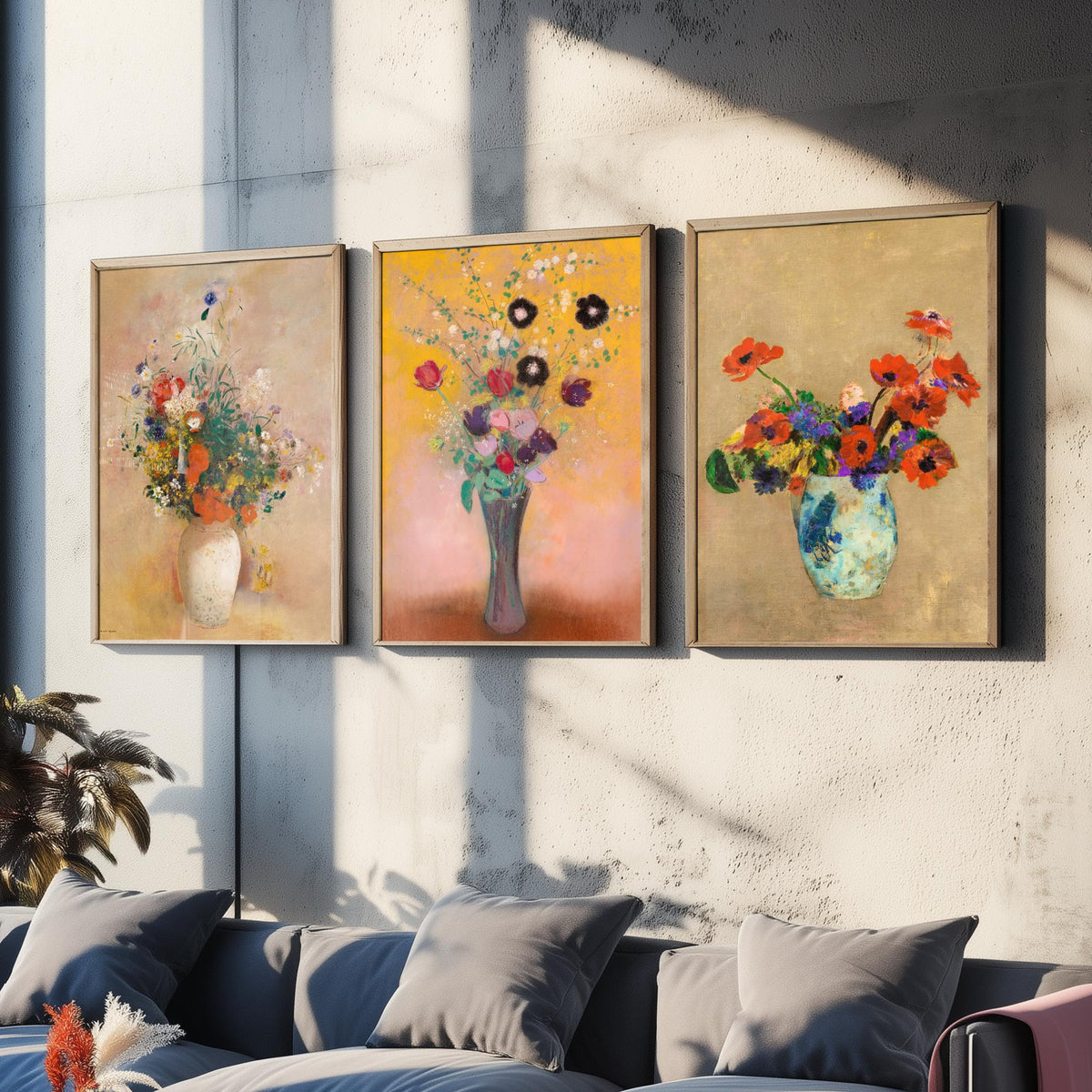 Odilon Redon Flowers Set of Three Art Prints - Bouquets in Vases - Symbolist Floral Painting Poster
