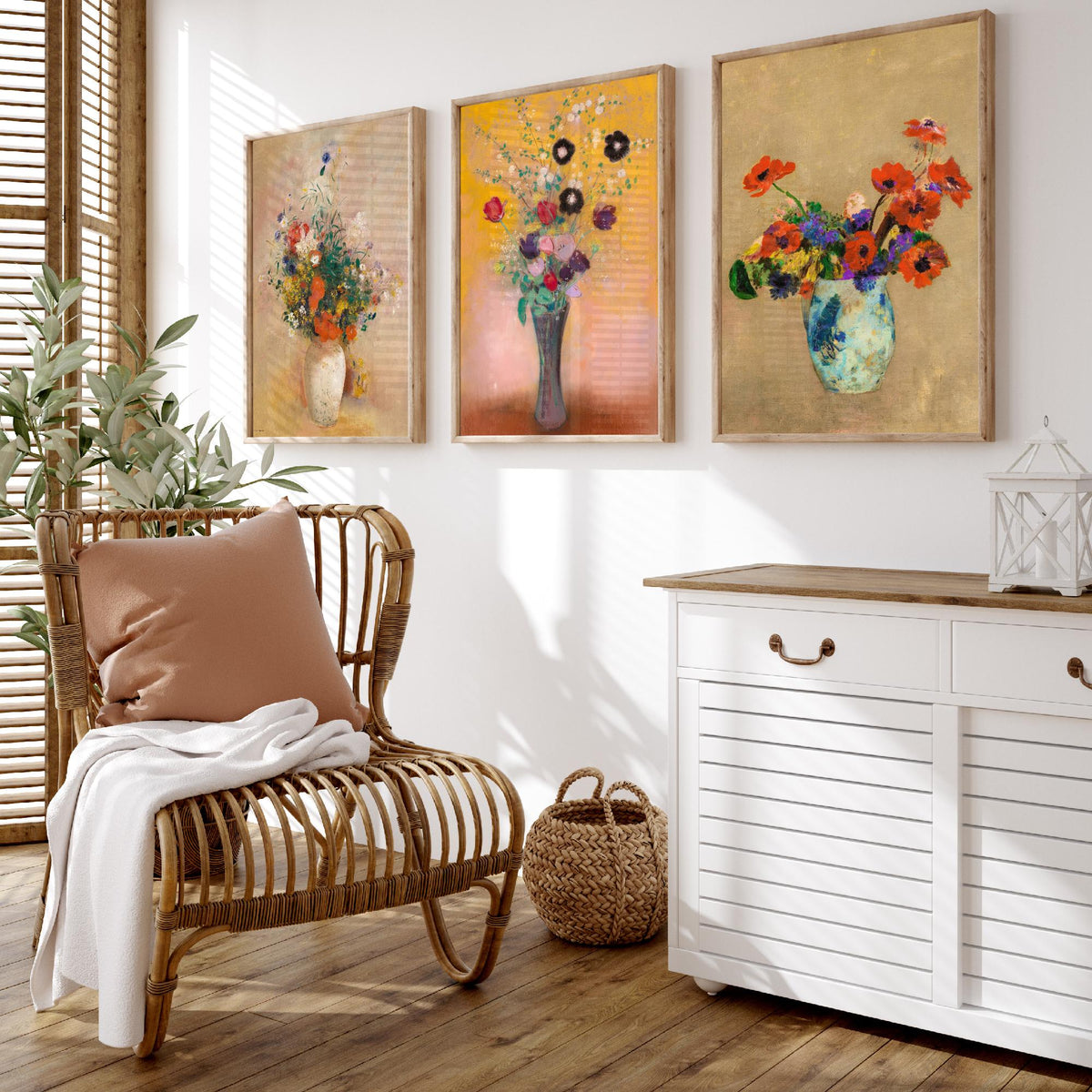 Odilon Redon Flowers Set of Three Art Prints - Bouquets in Vases - Symbolist Floral Painting Poster