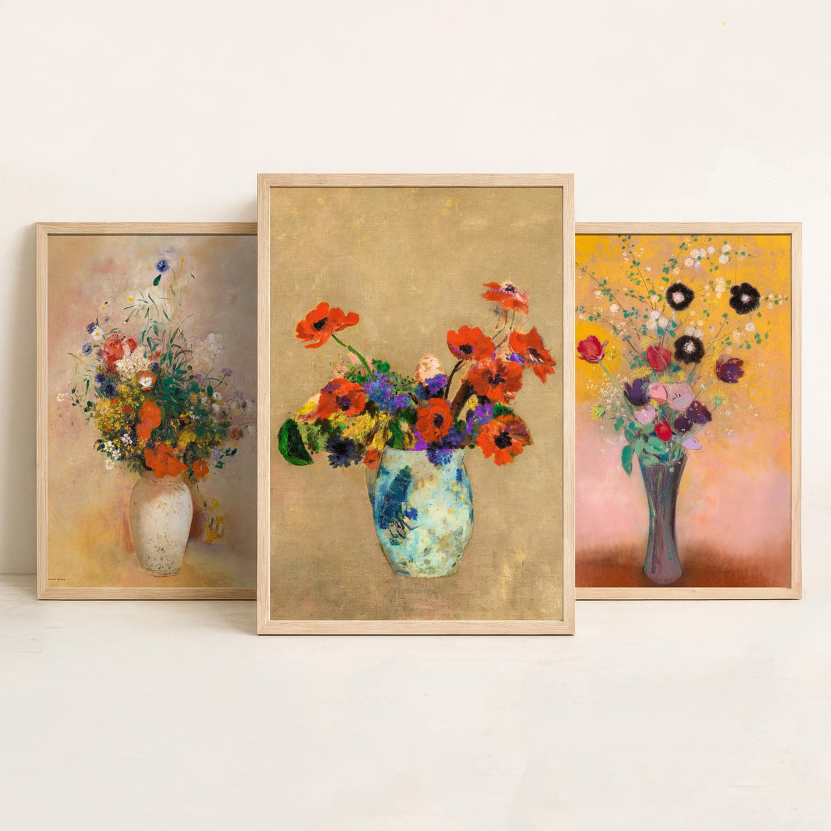 Odilon Redon Flowers Set of Three Art Prints - Bouquets in Vases - Symbolist Floral Painting Poster