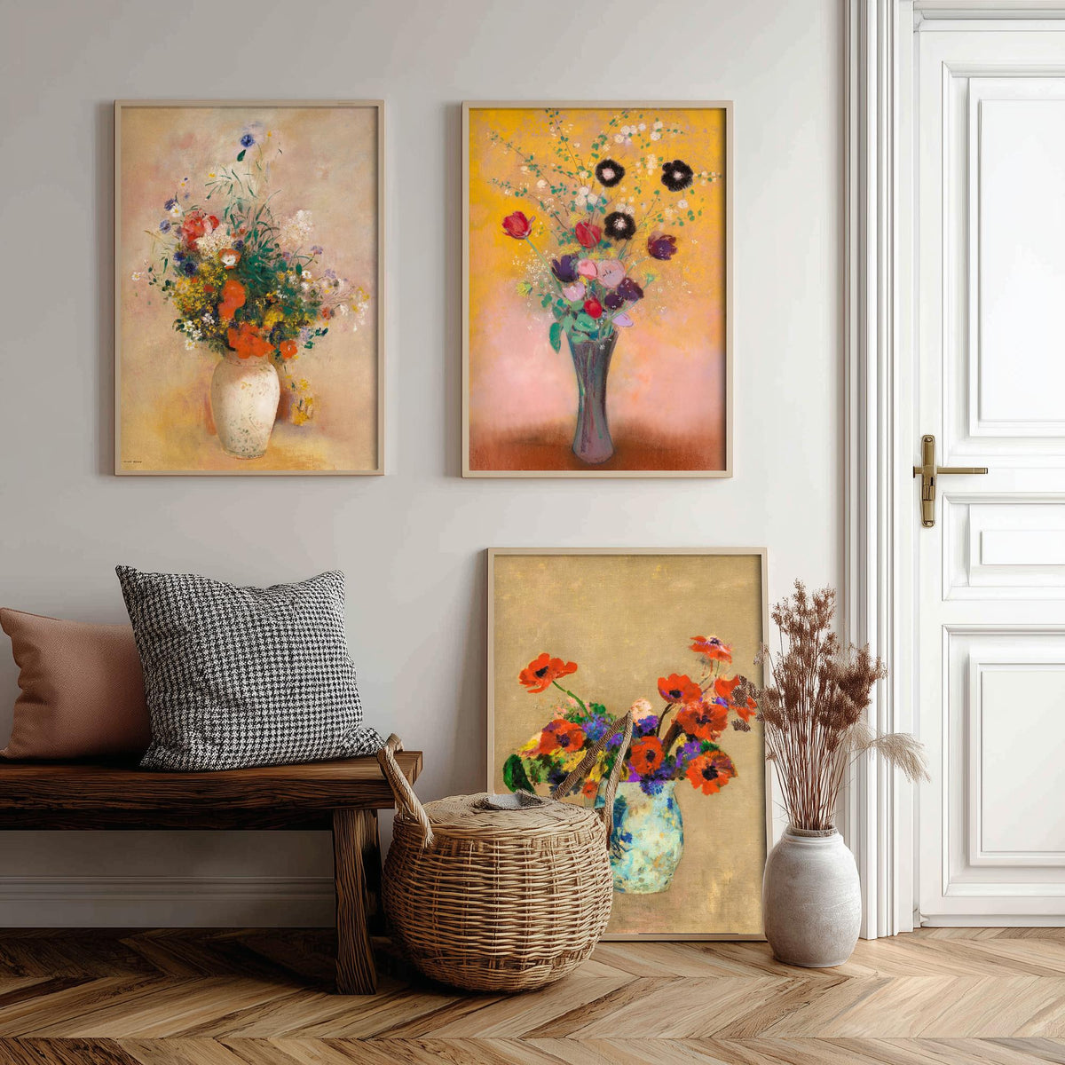 Odilon Redon Flowers Set of Three Art Prints - Bouquets in Vases - Symbolist Floral Painting Poster