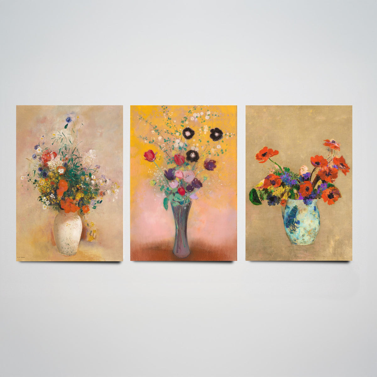 Odilon Redon Flowers Set of Three Art Prints - Bouquets in Vases - Symbolist Floral Painting Poster