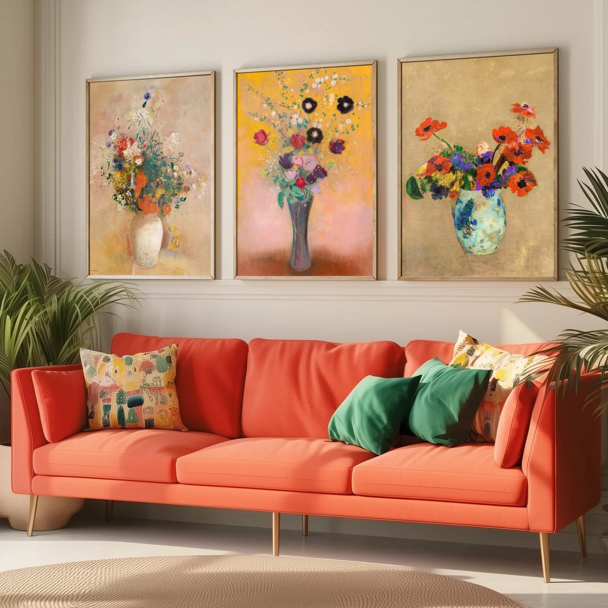 Odilon Redon Flowers Set of Three Art Prints - Bouquets in Vases - Symbolist Floral Painting Poster