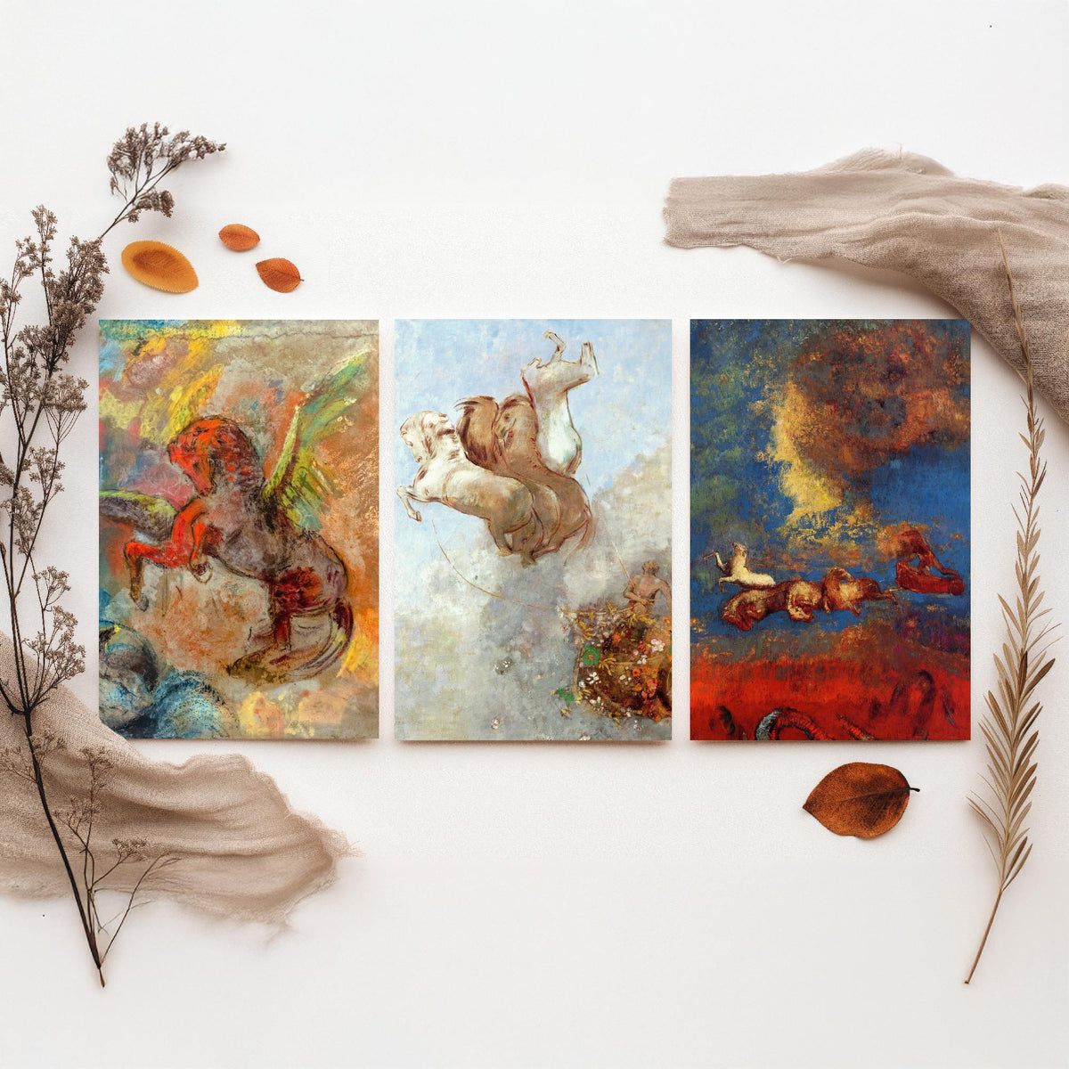 Odilon Redon Horses Set of Three Art Prints - Pegasus and the Chariot of Apollo - Symbolist Painting Poster