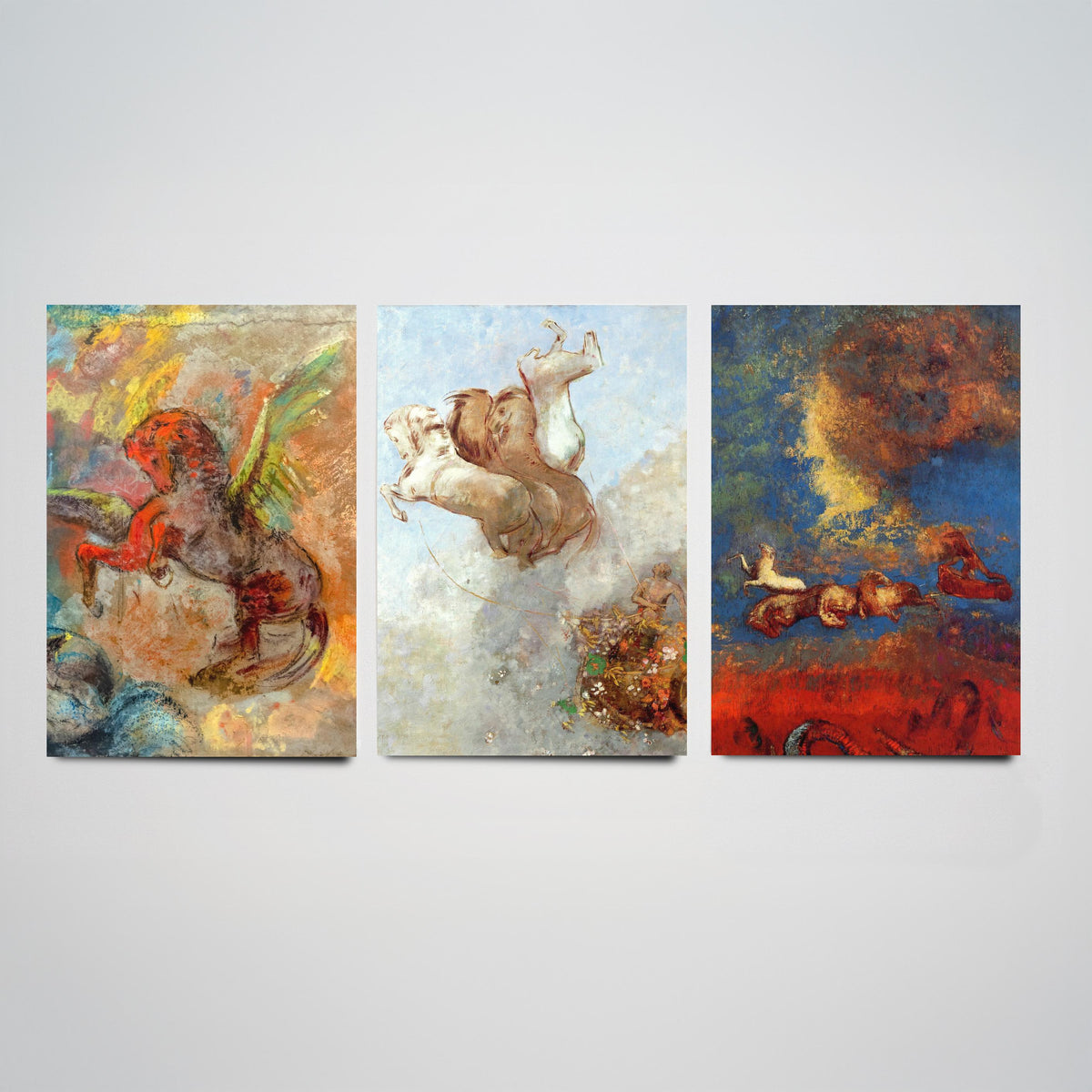 Odilon Redon Horses Set of Three Art Prints - Pegasus and the Chariot of Apollo - Symbolist Painting Poster