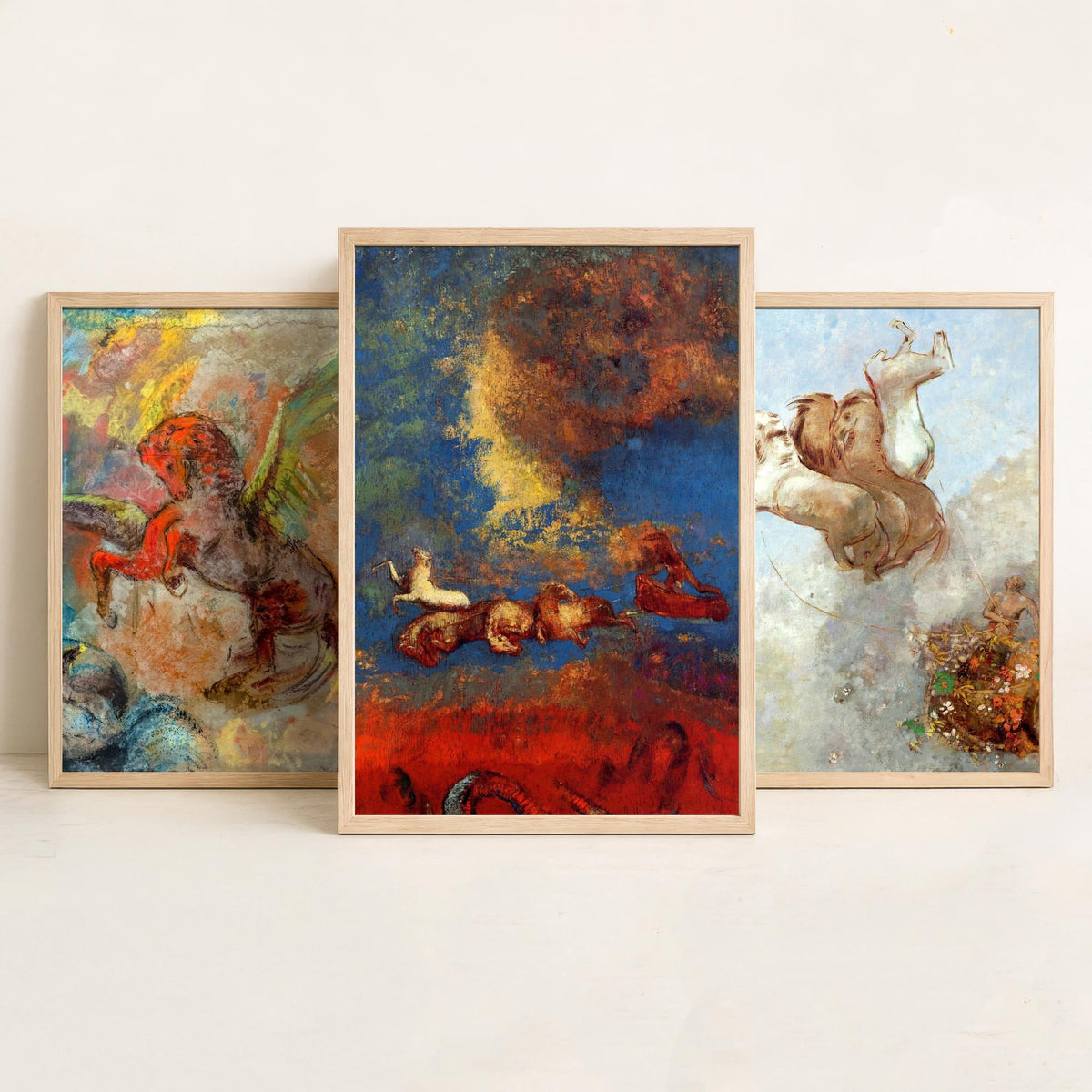 Odilon Redon Horses Set of Three Art Prints - Pegasus and the Chariot of Apollo - Symbolist Painting Poster
