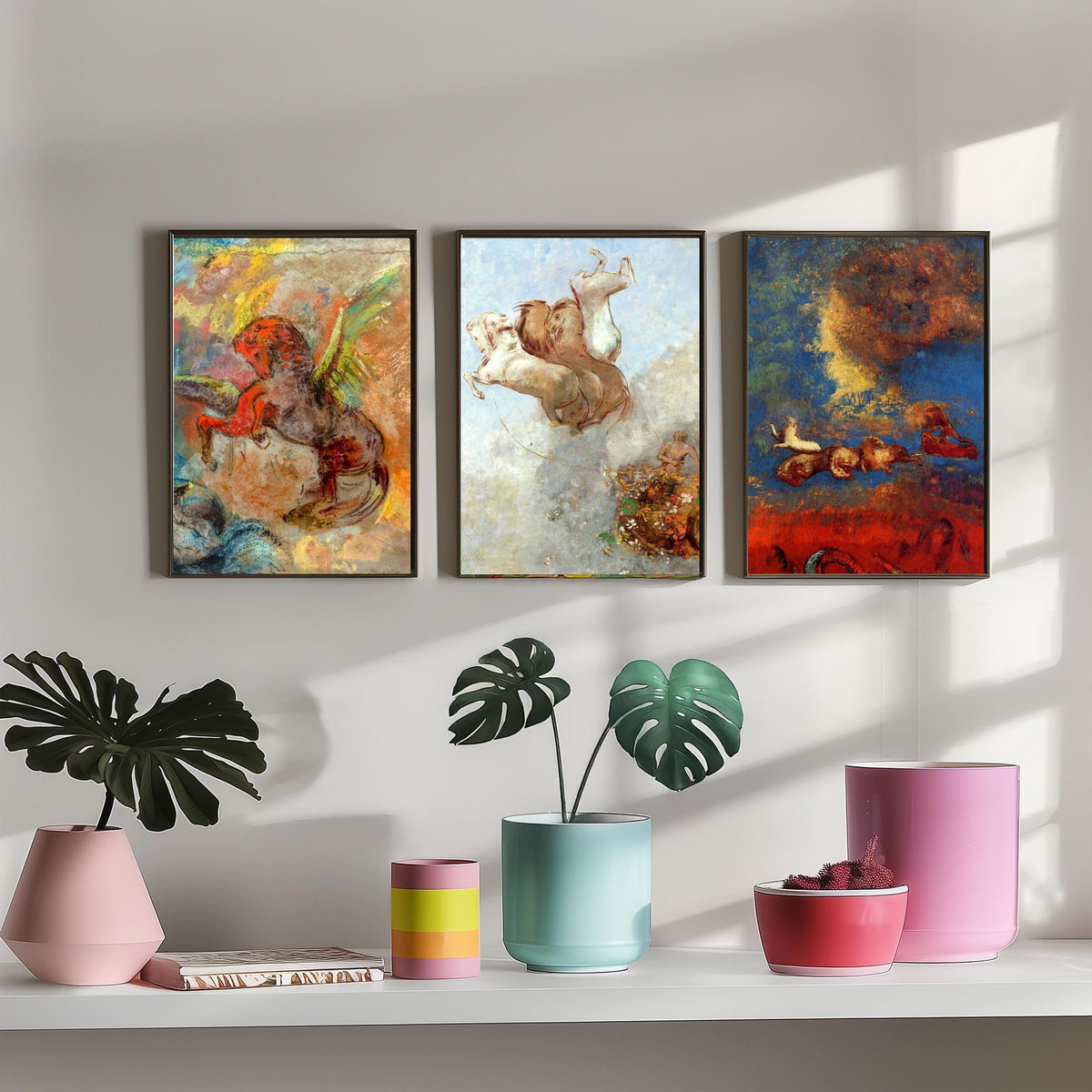 Odilon Redon Horses Set of Three Art Prints - Pegasus and the Chariot of Apollo - Symbolist Painting Poster