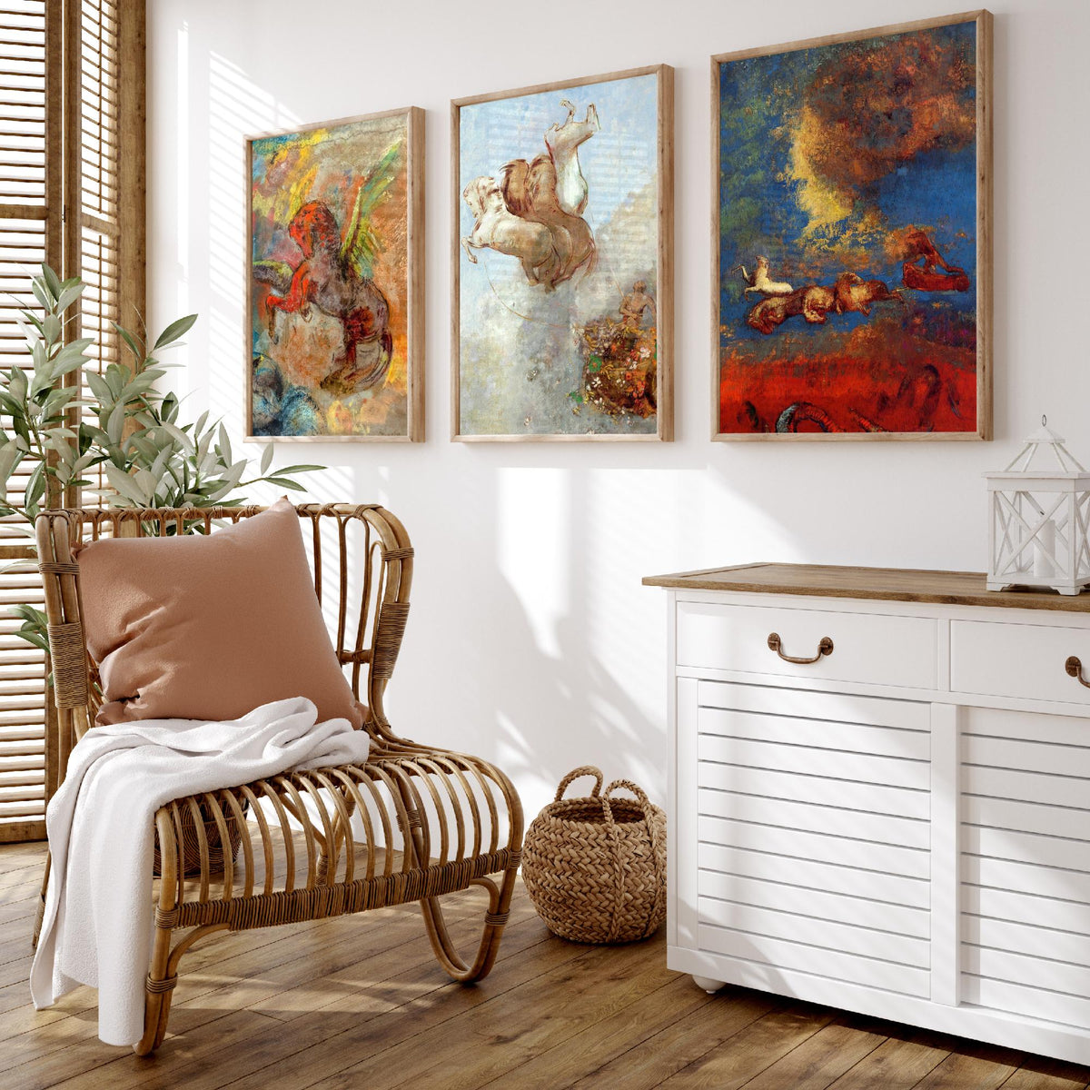 Odilon Redon Horses Set of Three Art Prints - Pegasus and the Chariot of Apollo - Symbolist Painting Poster