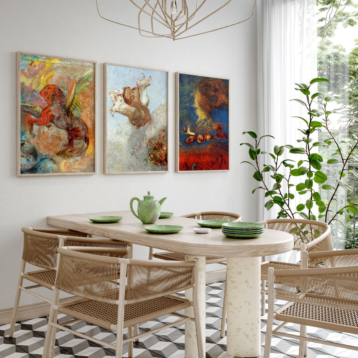 Odilon Redon Horses Set of Three Art Prints - Pegasus and the Chariot of Apollo - Symbolist Painting Poster