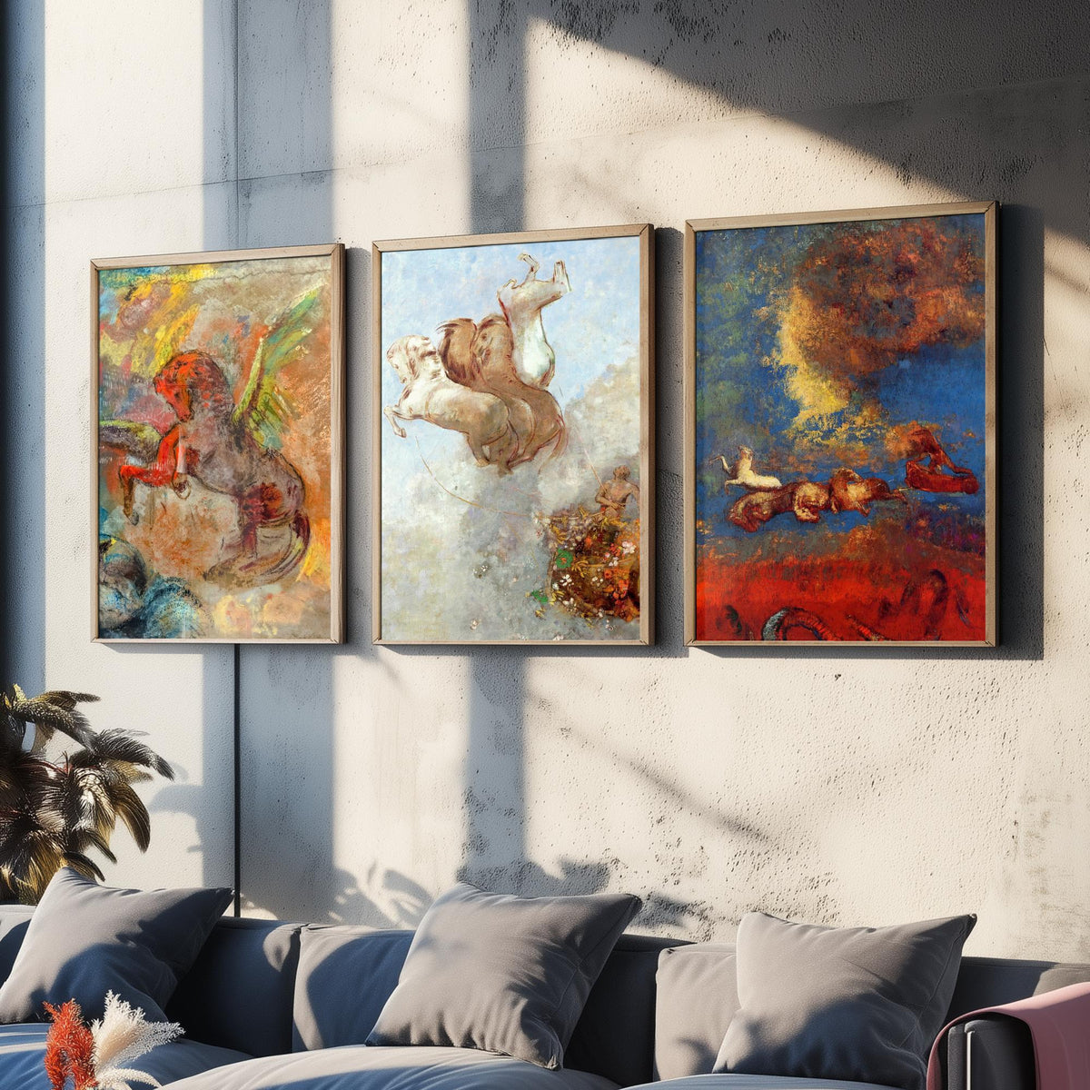 Odilon Redon Horses Set of Three Art Prints - Pegasus and the Chariot of Apollo - Symbolist Painting Poster