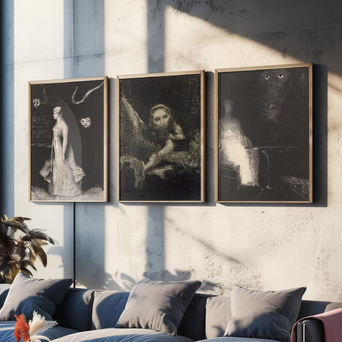 Odilon Redon Noirs Set of Three Art Prints - Dark Symbolist Lithographs - Gothic Black and White Drawing Poster