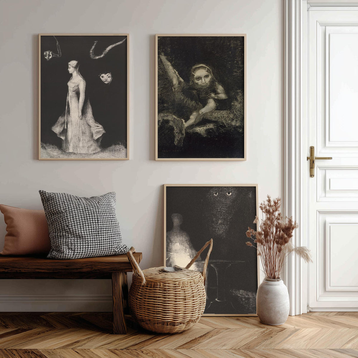 Odilon Redon Noirs Set of Three Art Prints - Dark Symbolist Lithographs - Gothic Black and White Drawing Poster