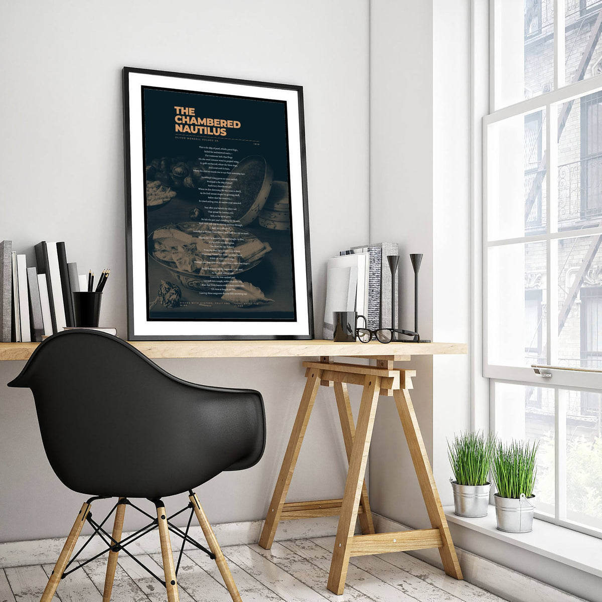 The Chambered Nautilus by Oliver Wendell Holmes Sr Art Print - Full Poem Poster - Seashell Poetry over Classic Still Life Painting