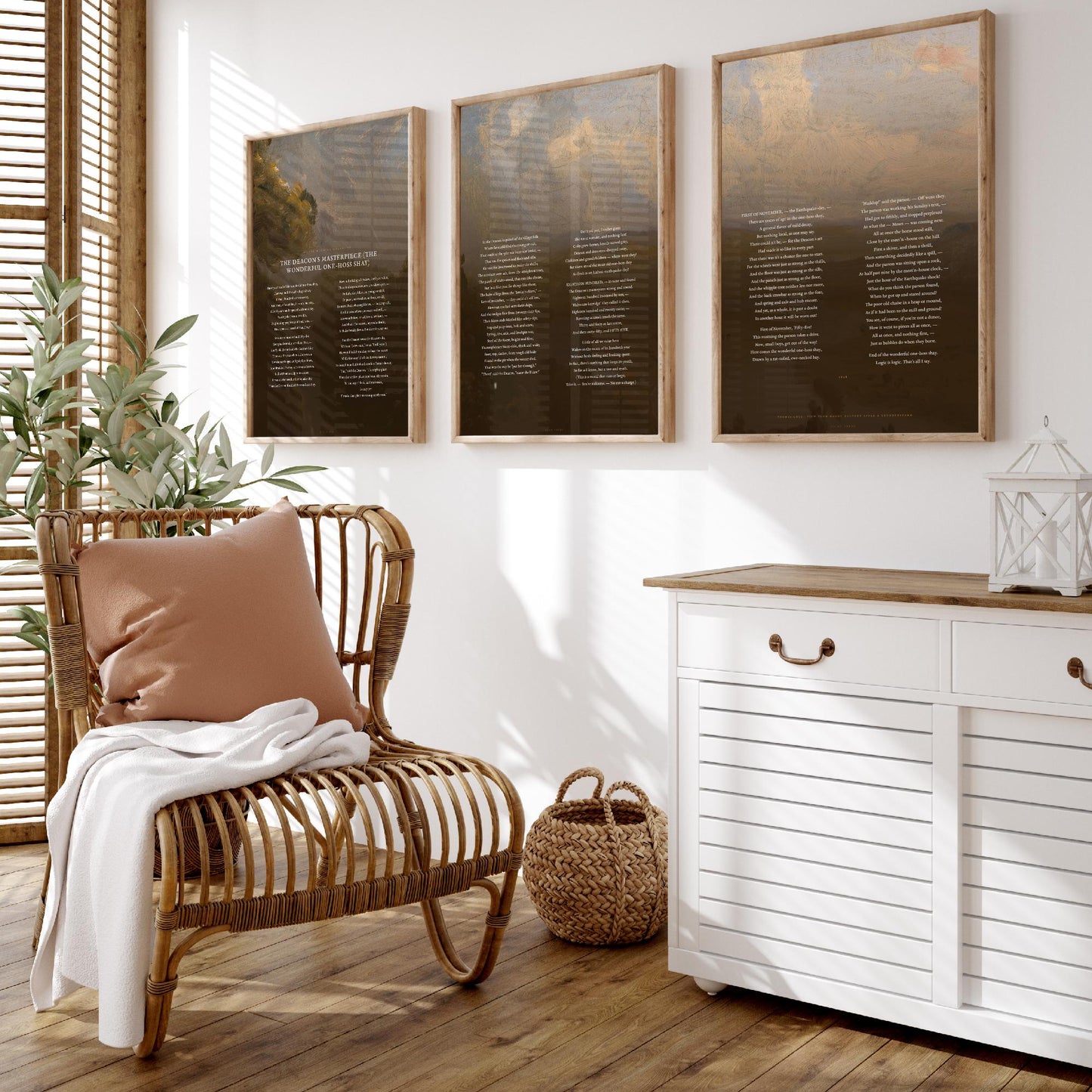 The Deacons Masterpiece by Oliver Wendell Holmes Set of Three Art Prints - One Hoss Shay Full Poem over Cole Painting - Poster Triptych