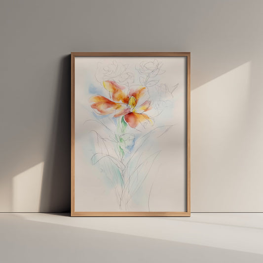 Orange Lily Watercolour Art Print - Loose Floral Sketch Poster - Modern Botanical Wall Art 1/3