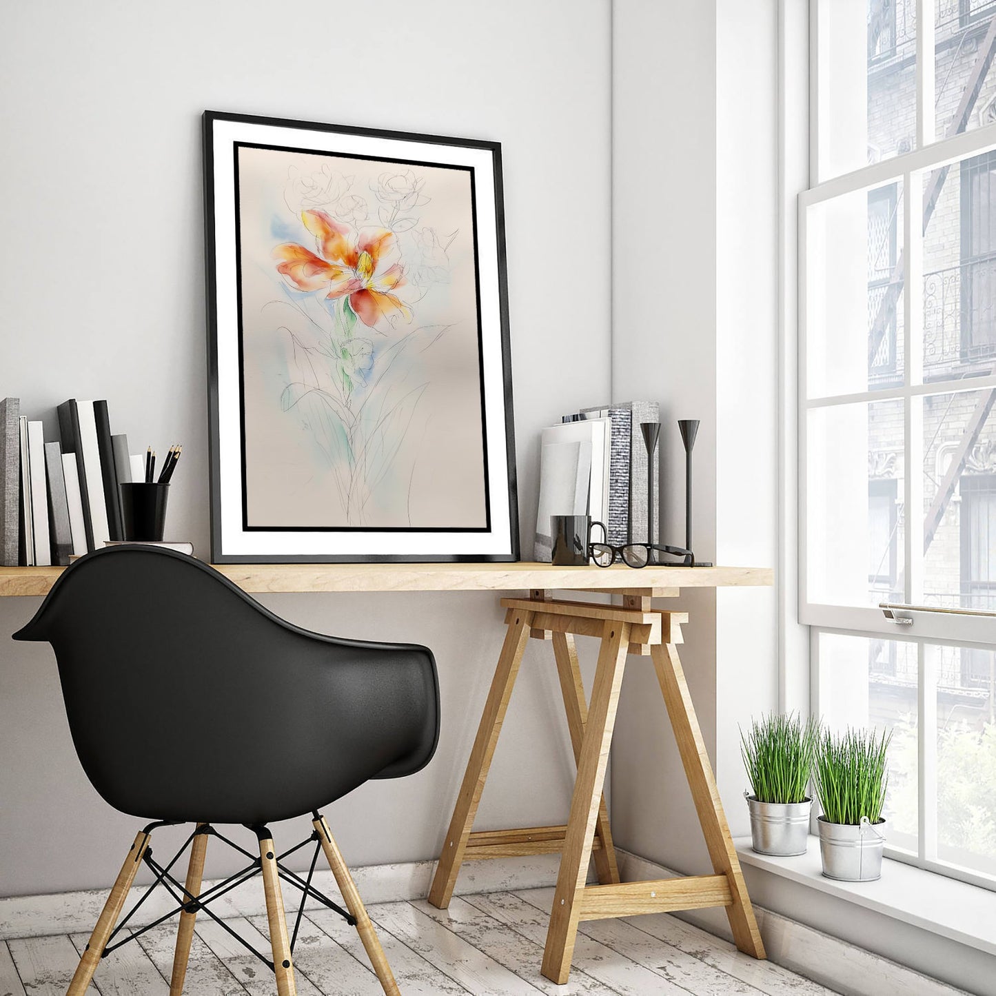 Orange Lily Watercolour Art Print - Loose Floral Sketch Poster - Modern Botanical Wall Art 1/3