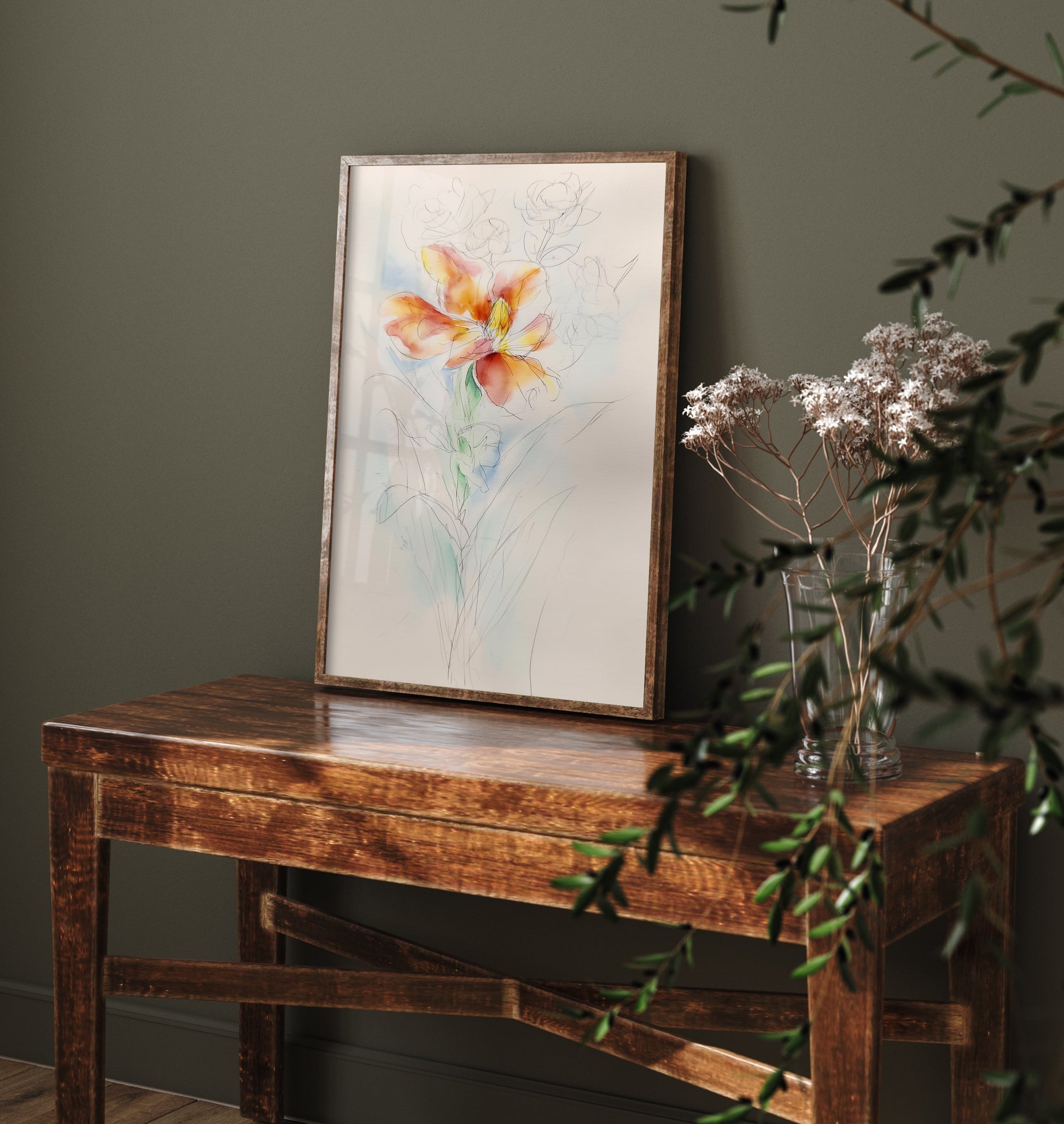 Orange Lily Watercolour Art Print - Loose Floral Sketch Poster - Modern Botanical Wall Art 1/3