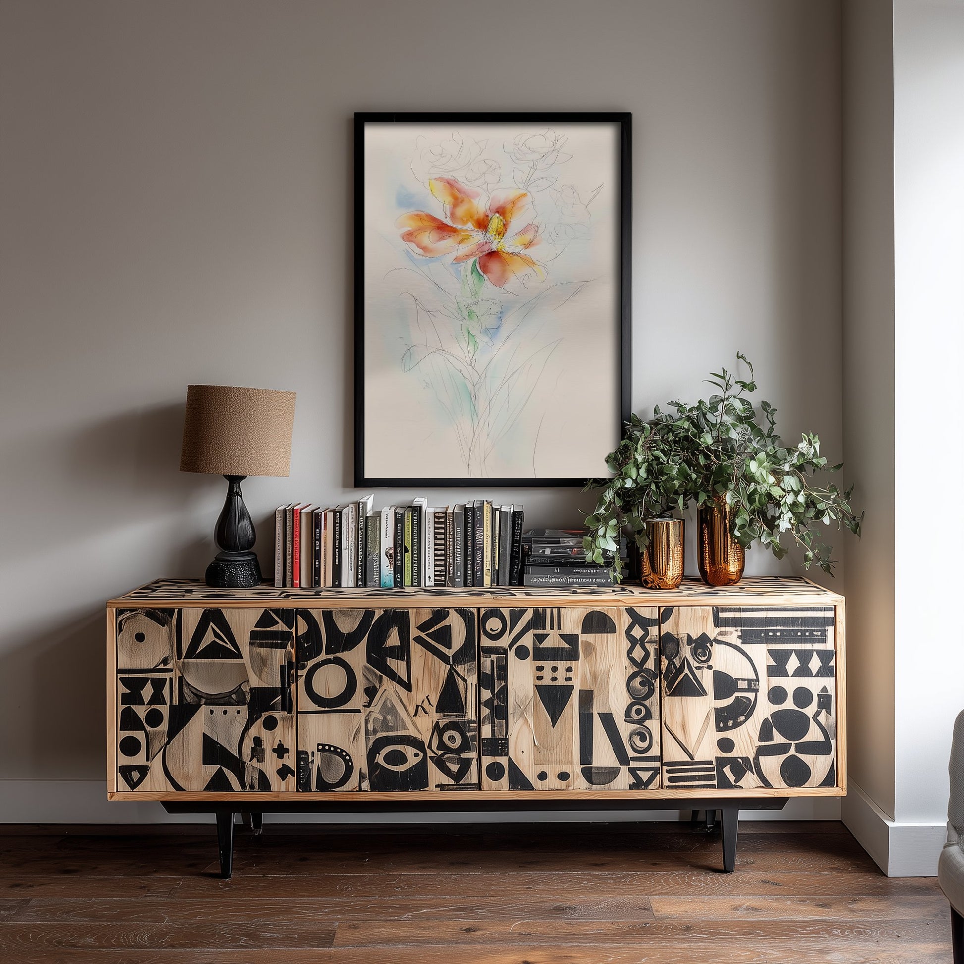 Orange Lily Watercolour Art Print - Loose Floral Sketch Poster - Modern Botanical Wall Art 1/3