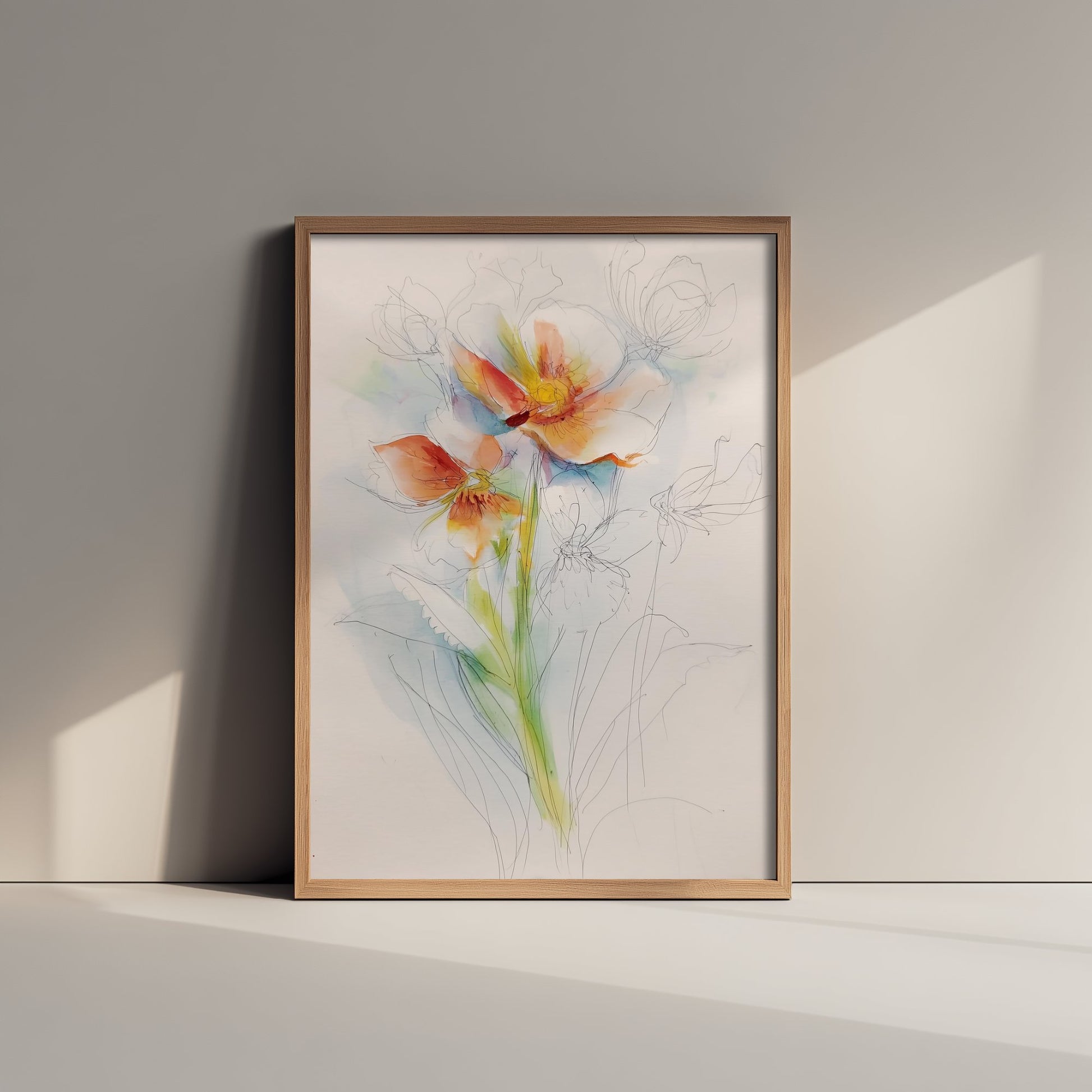 Orange Anemone Watercolour Art Print - Loose Floral Sketch Poster - Modern Botanical Wall Art 3/3