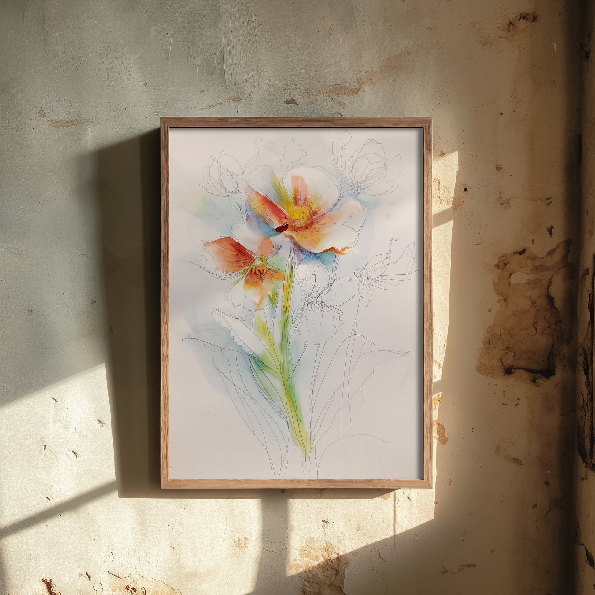 Orange Anemone Watercolour Art Print - Loose Floral Sketch Poster - Modern Botanical Wall Art 3/3
