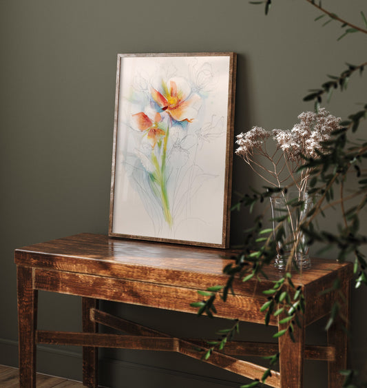 Orange Anemone Watercolour Art Print - Loose Floral Sketch Poster - Modern Botanical Wall Art 3/3