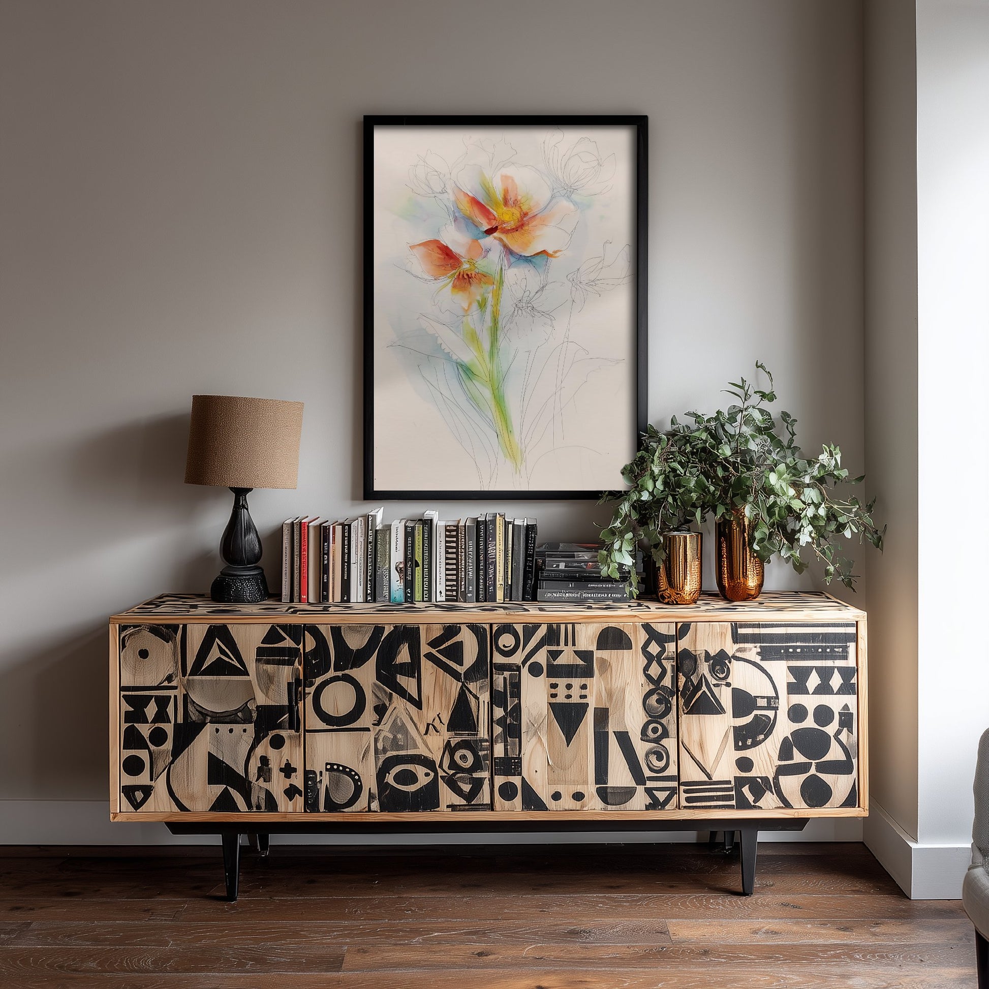 Orange Anemone Watercolour Art Print - Loose Floral Sketch Poster - Modern Botanical Wall Art 3/3