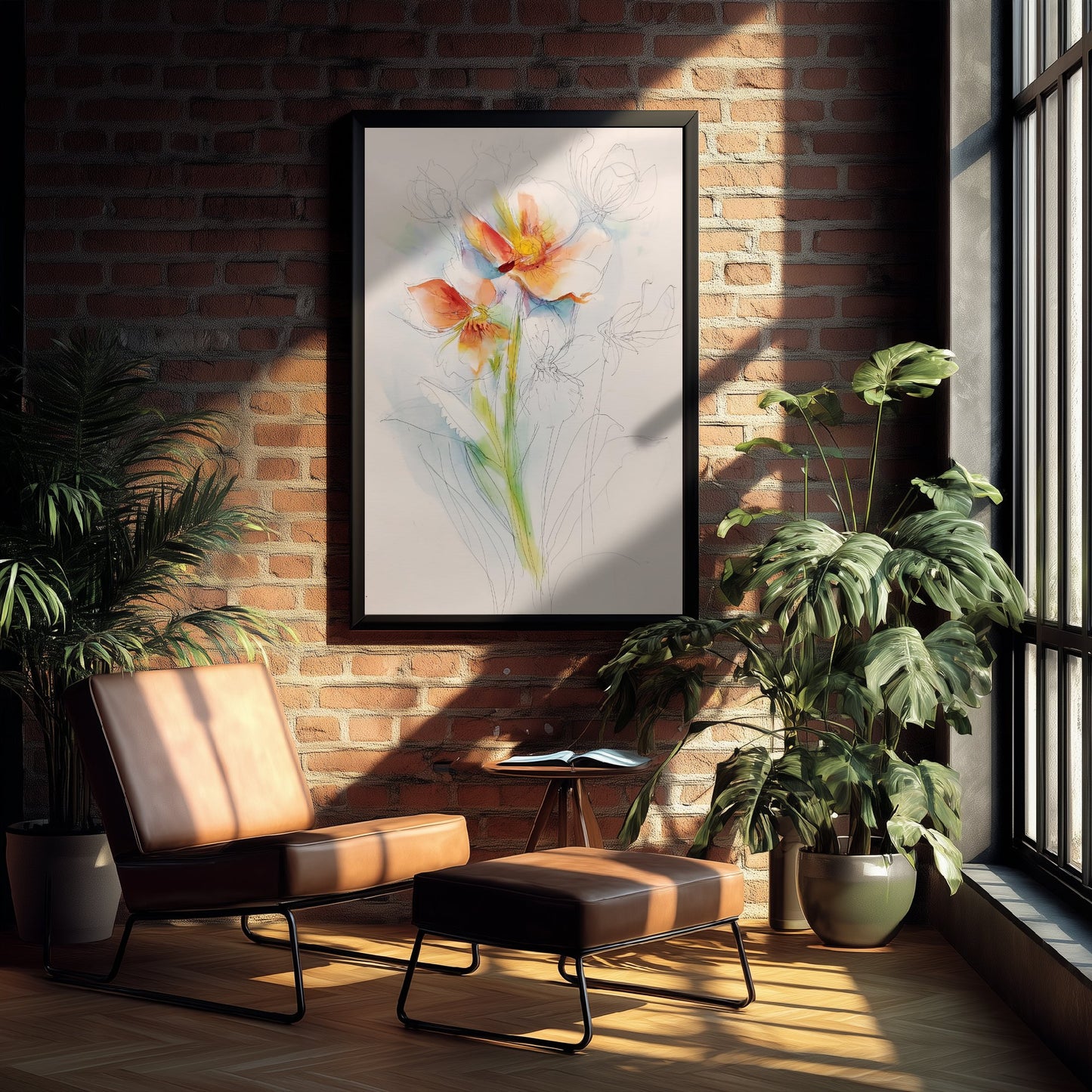 Orange Anemone Watercolour Art Print - Loose Floral Sketch Poster - Modern Botanical Wall Art 3/3