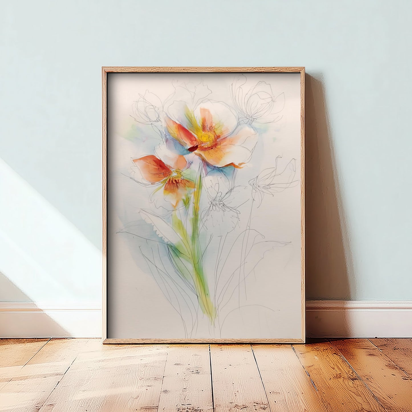 Orange Anemone Watercolour Art Print - Loose Floral Sketch Poster - Modern Botanical Wall Art 3/3