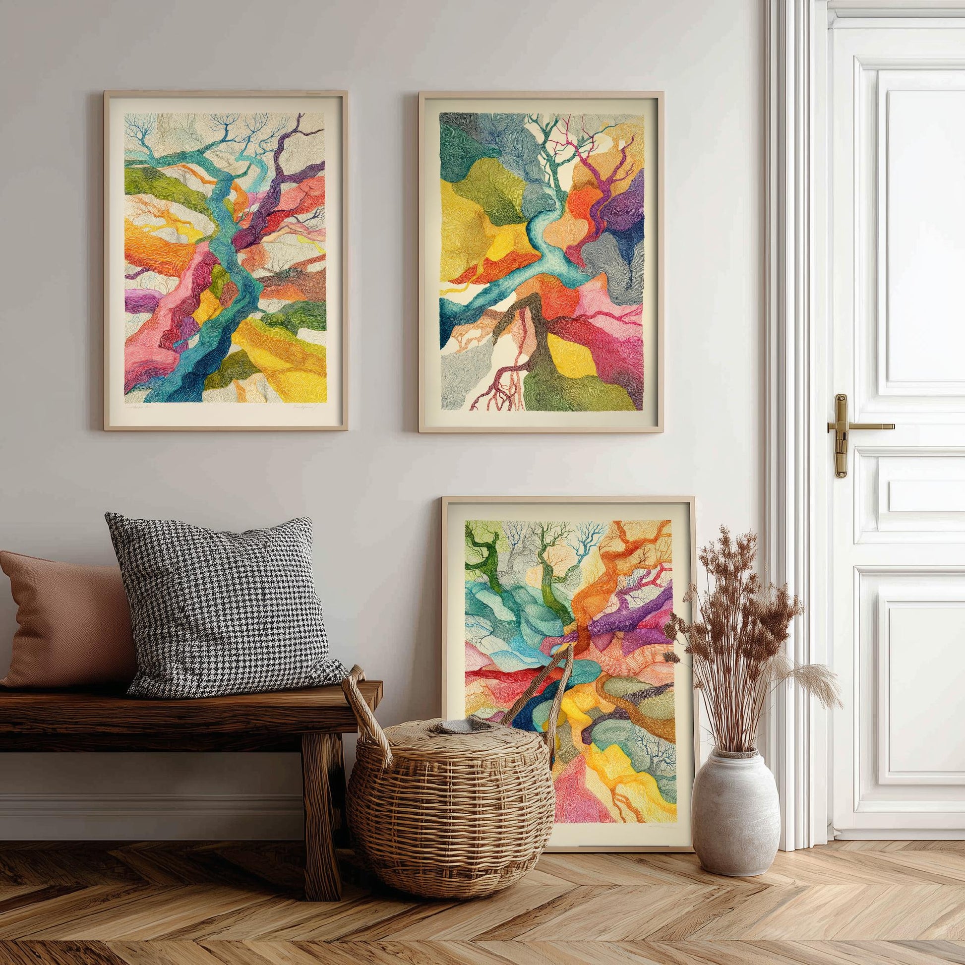 Organic Winding Roots Set of Three Art Prints - 3 Colourful Abstract Tree Posters - Photo Wall Art Gift Ink Drawing Illustration V3