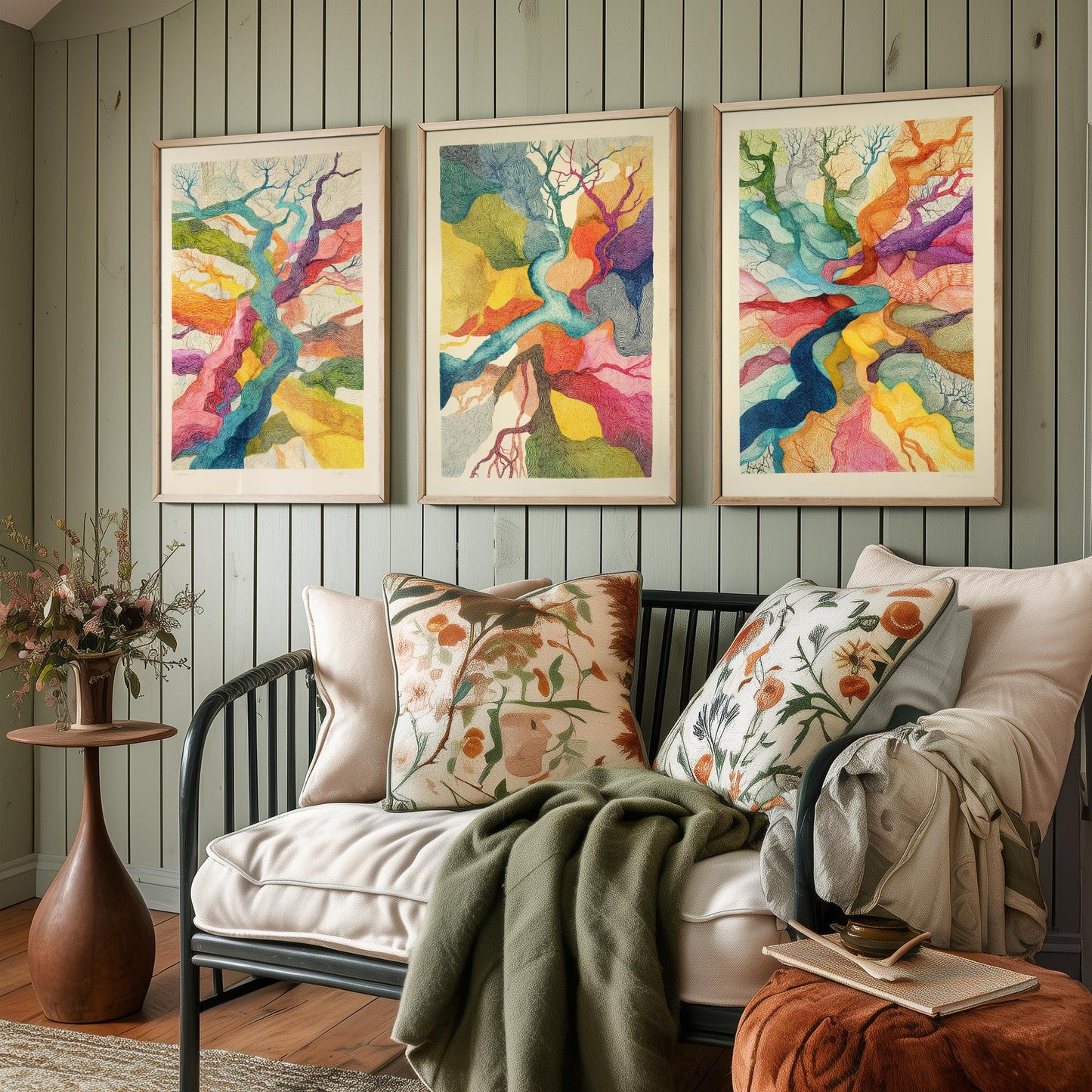 Organic Winding Roots Set of Three Art Prints - 3 Colourful Abstract Tree Posters - Photo Wall Art Gift Ink Drawing Illustration V3