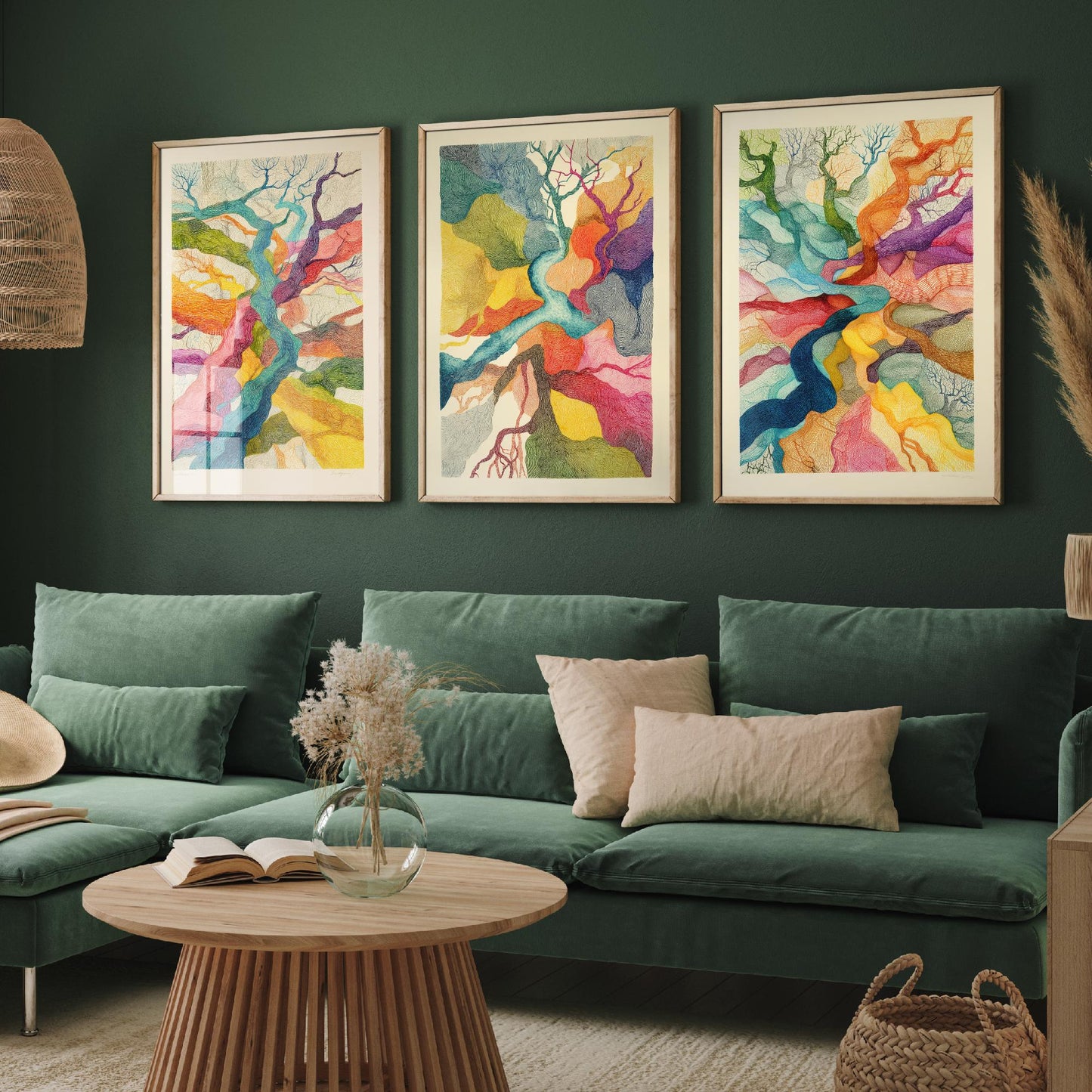 Organic Winding Roots Set of Three Art Prints - 3 Colourful Abstract Tree Posters - Photo Wall Art Gift Ink Drawing Illustration V3